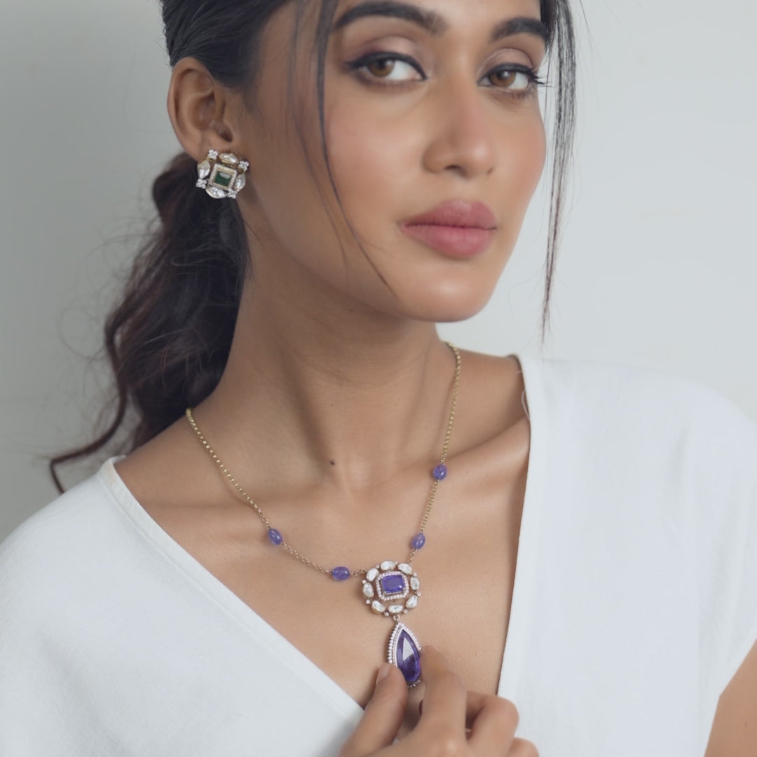 Gulzar Moissanite and Gemstone Silver Pendant Necklace