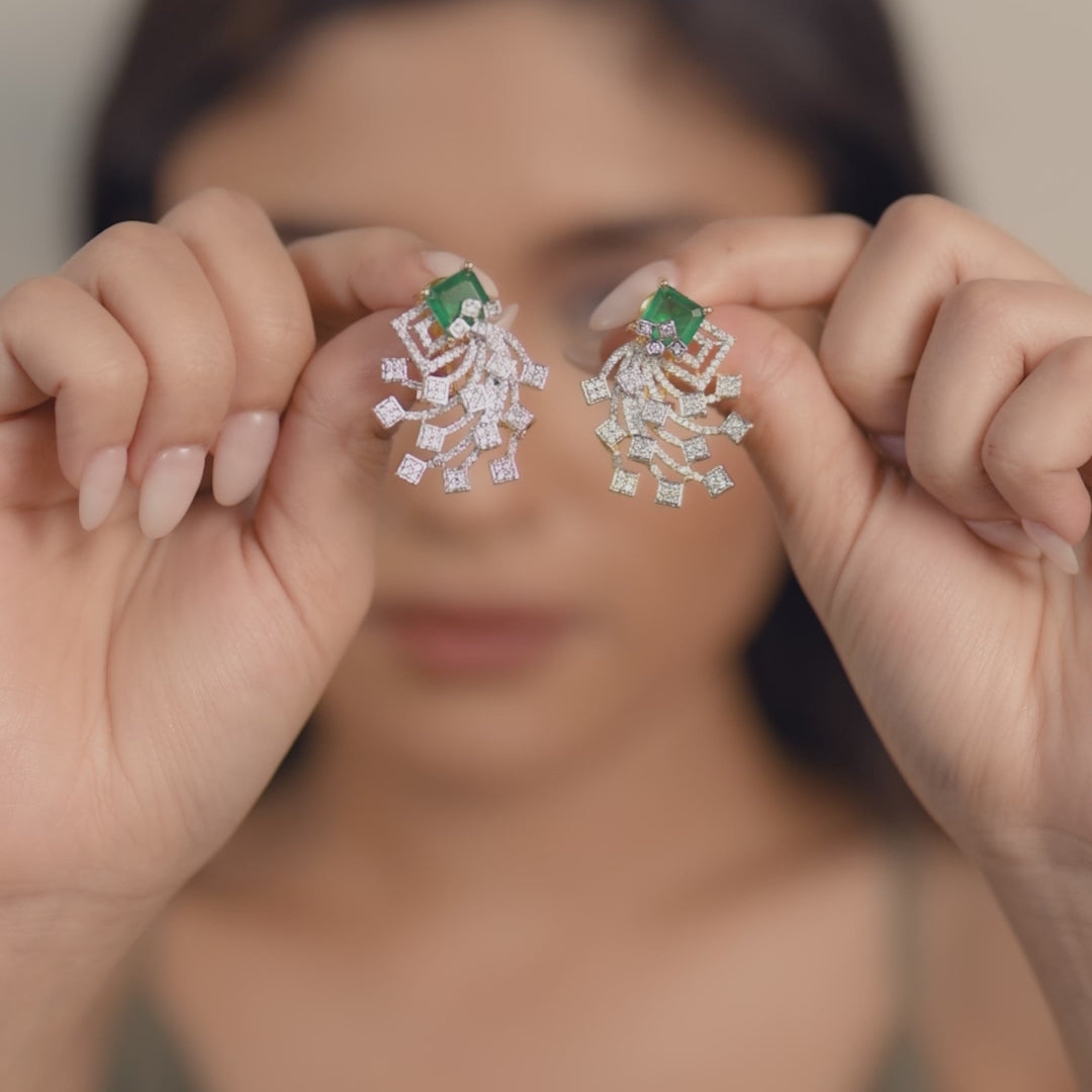 Emerald Majesty CZ Silver Earrings