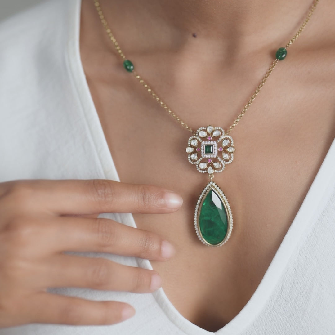 Saira Moissanites and Gemstone Pendant Necklace