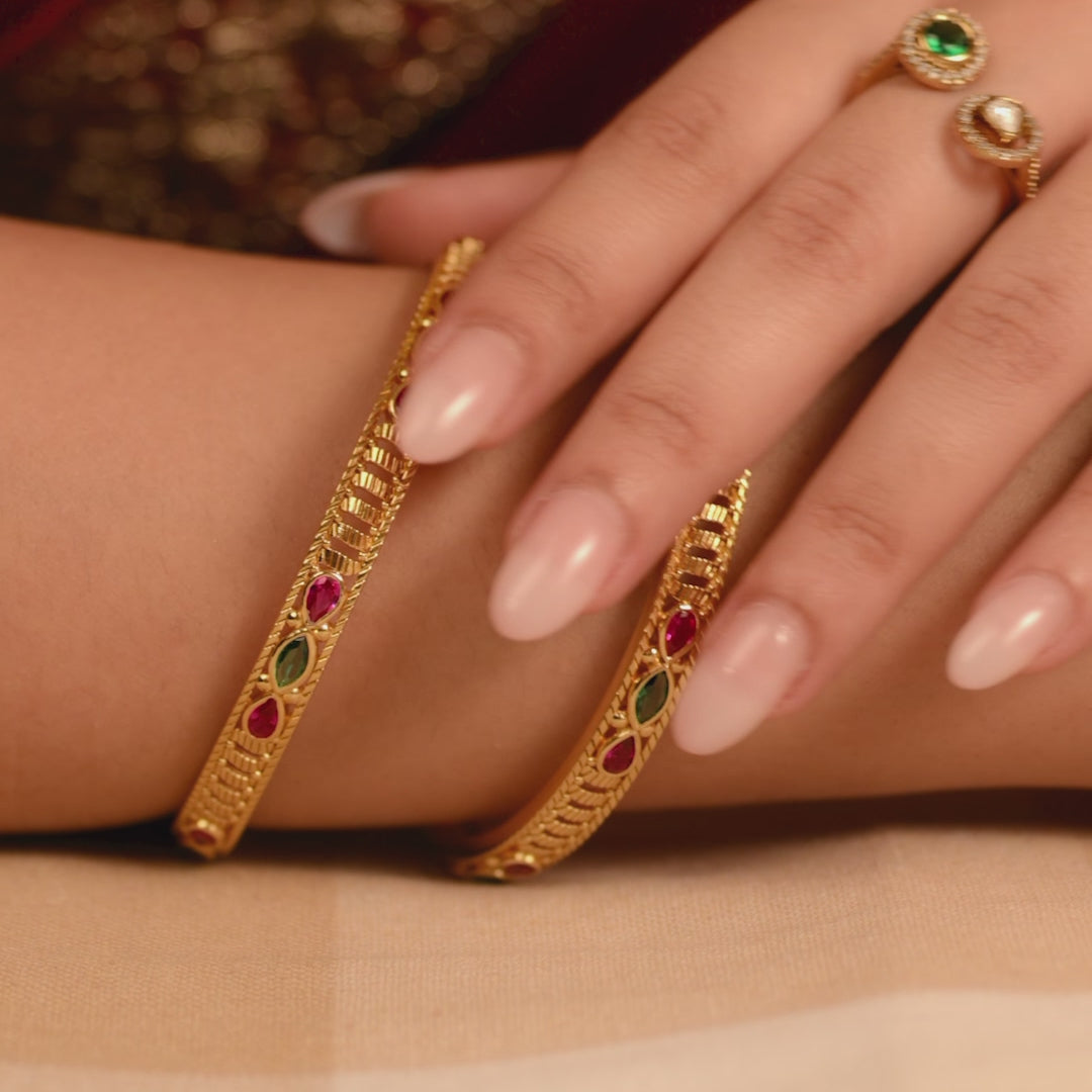 Regal Bloom Kempu Antique Bangles