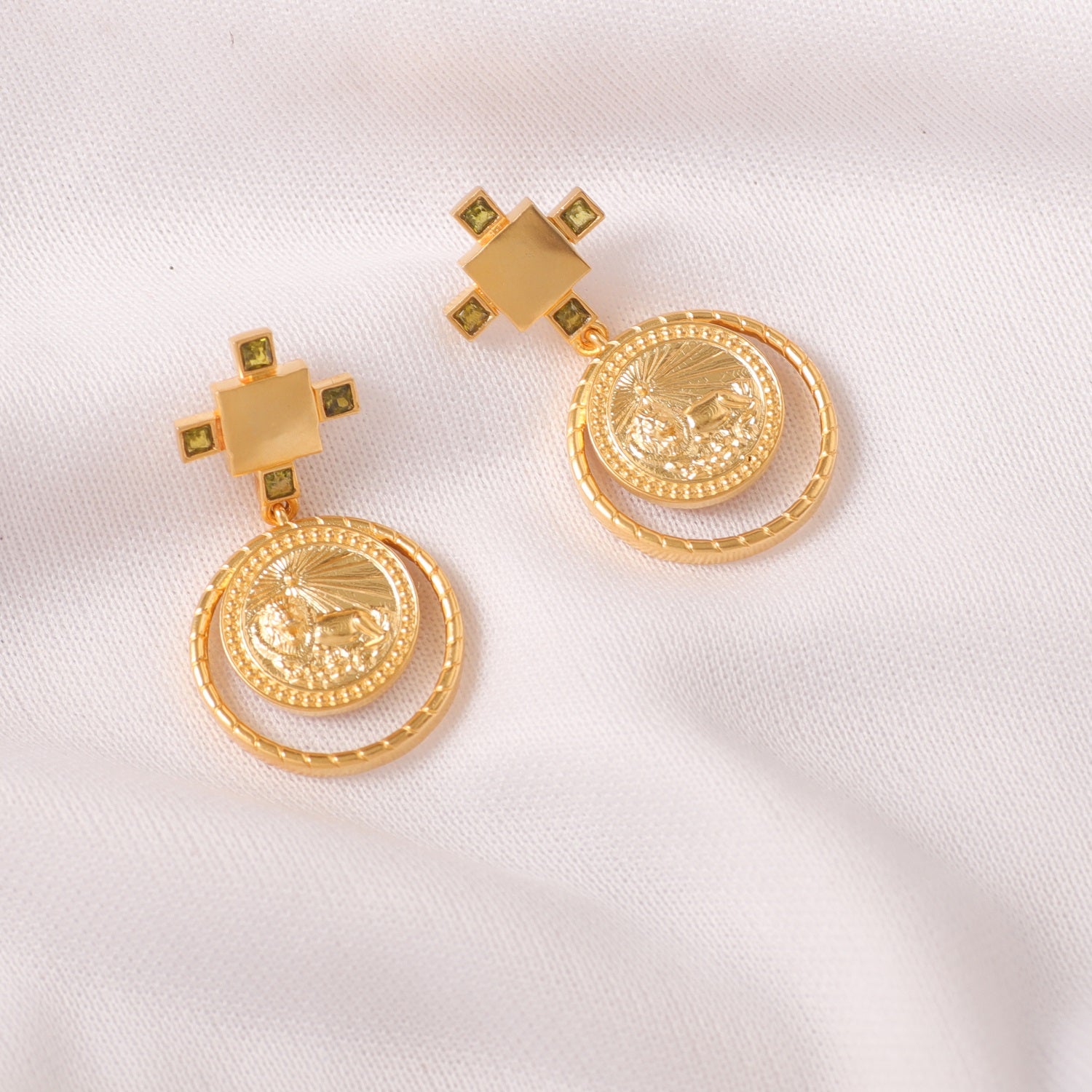 Peridot Leo Zodiac Gold Plated Silver Earrings