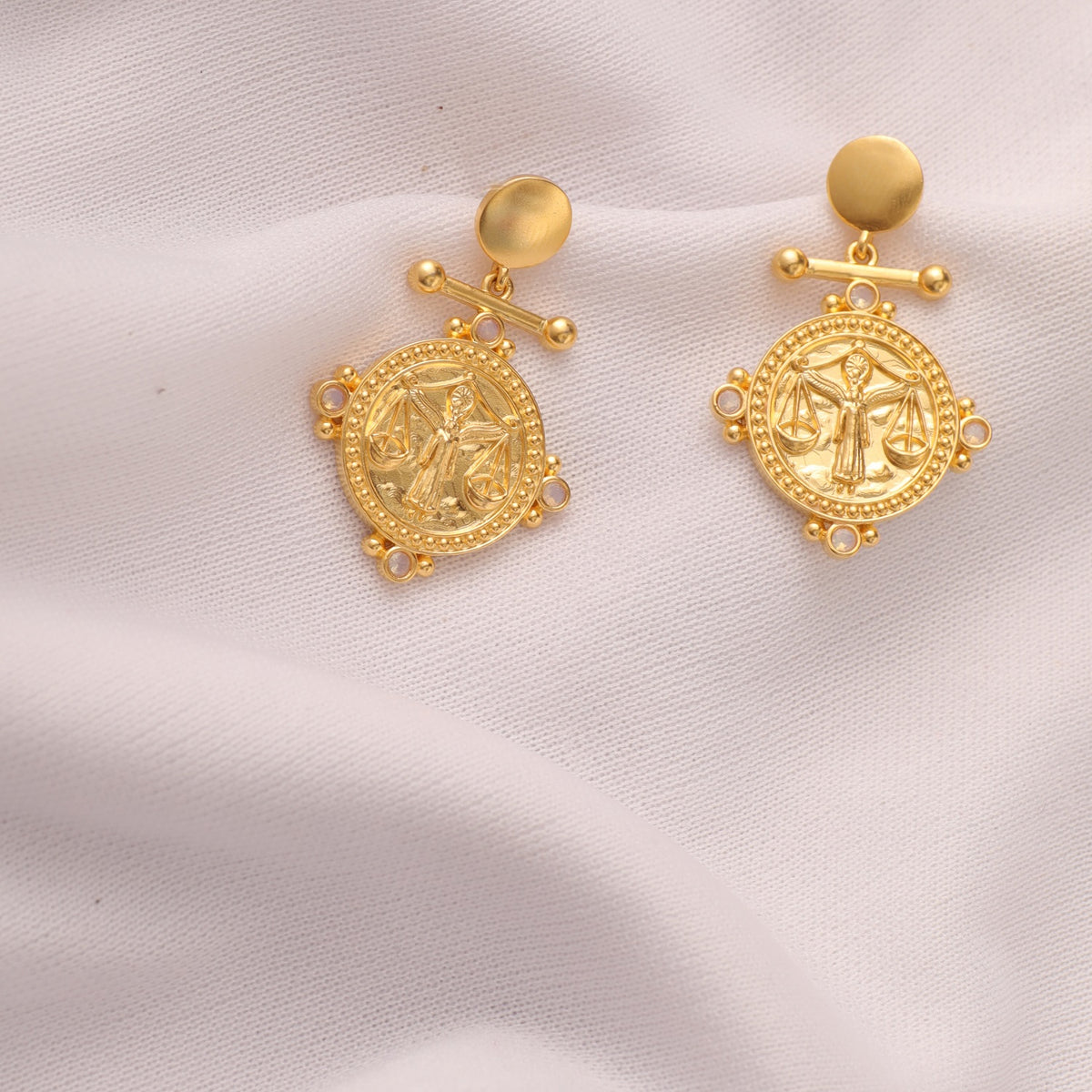 Opal Libra Zodiac Gold Plated Silver Earrings