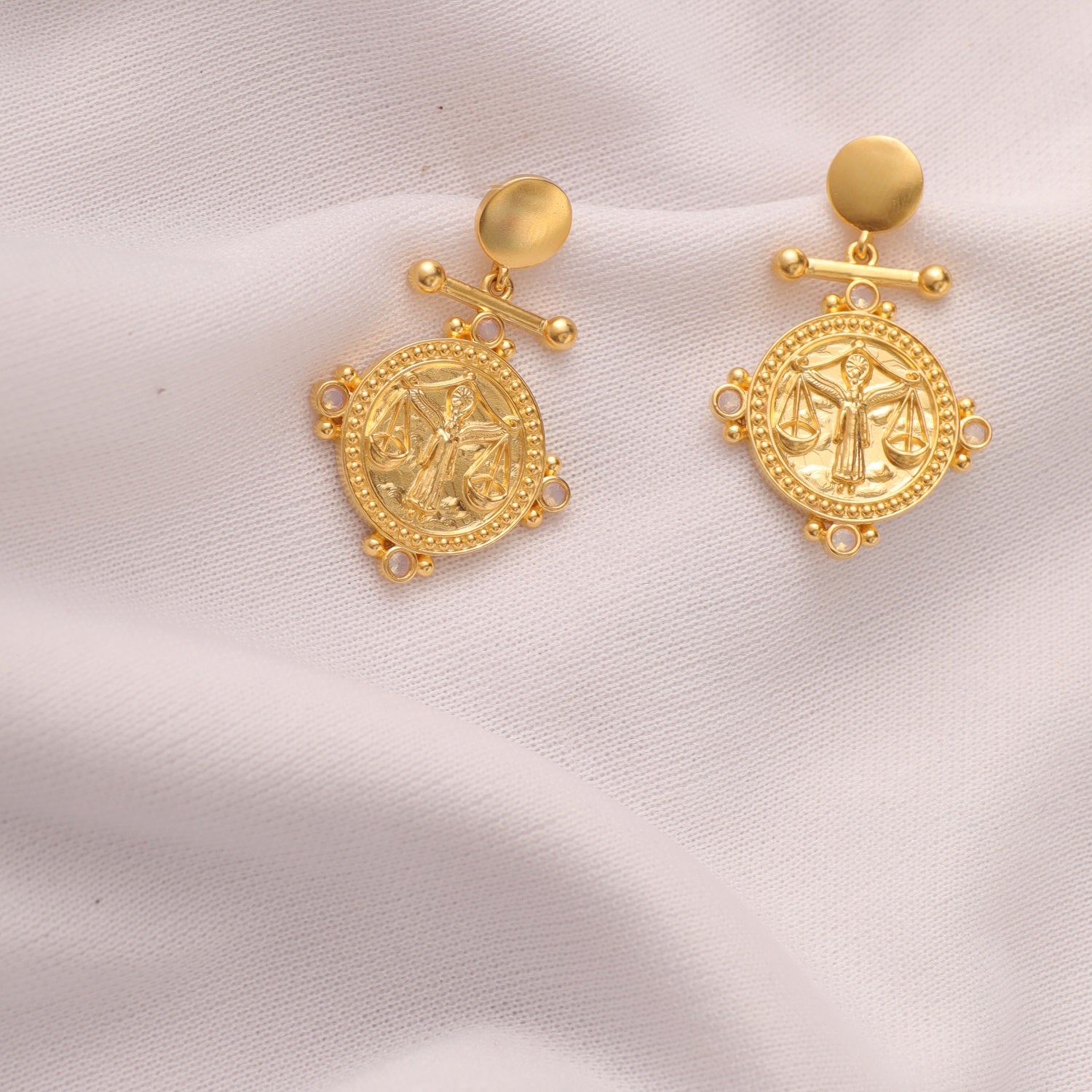 Opal Libra Zodiac Gold Plated Silver Earrings