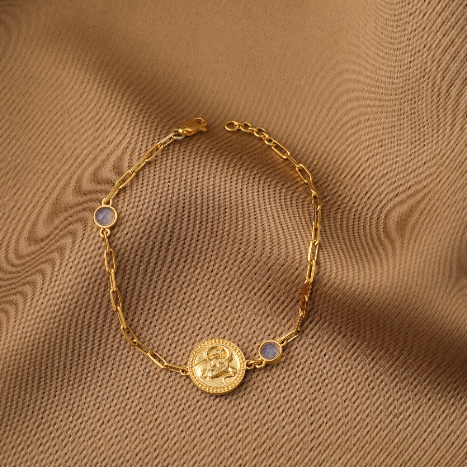 Crystal Aries Zodiac Gold Plated Silver Chain Bracelet