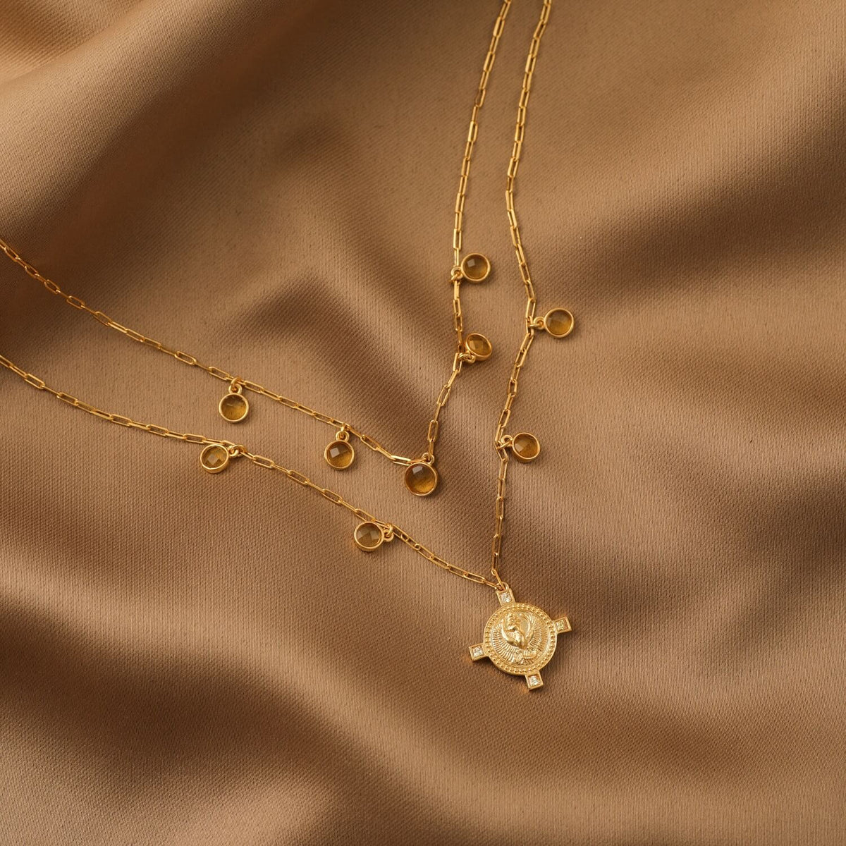 Necklaces Citrine Scorpio Zodiac Layered Gold Plated Silver Necklace