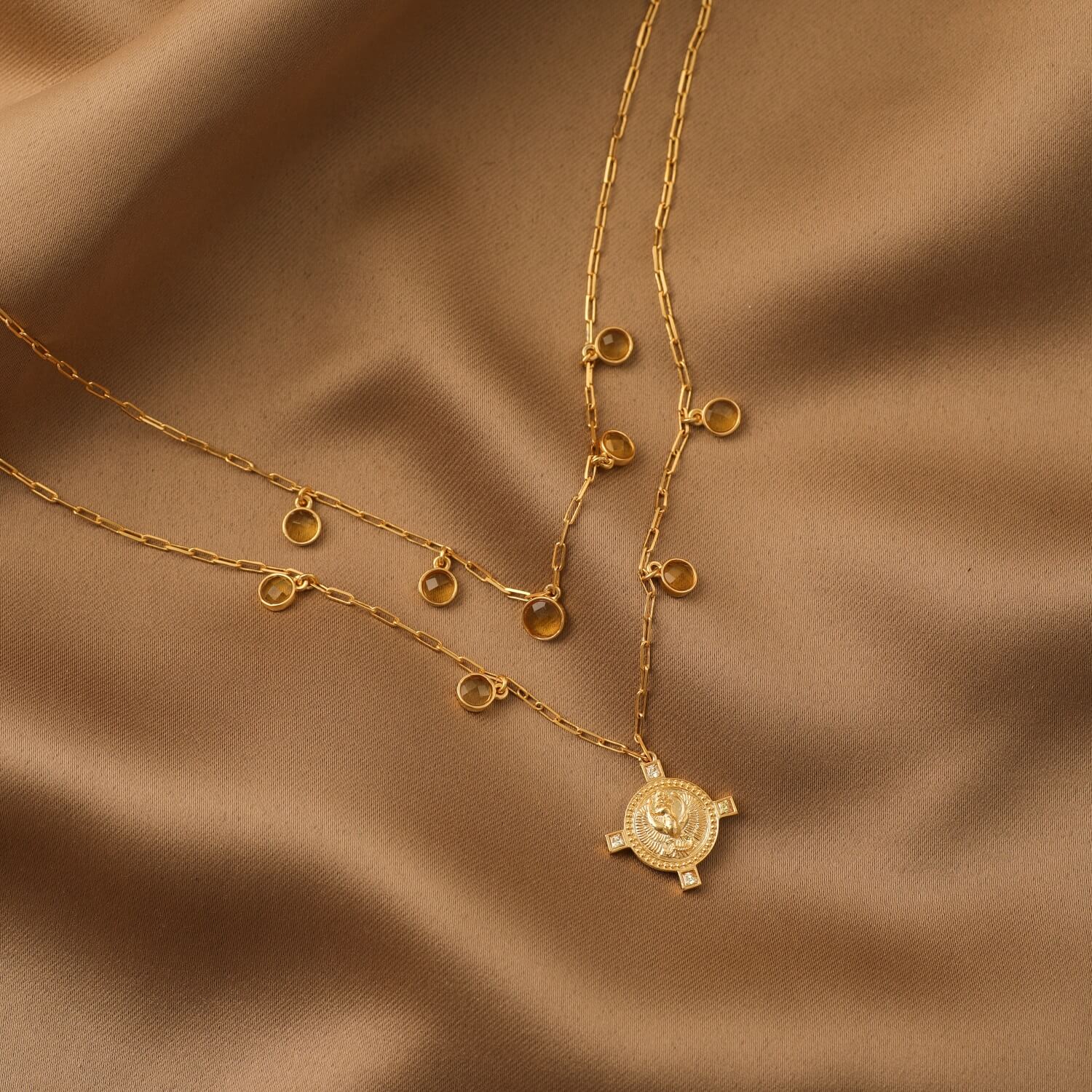 Necklaces Citrine Scorpio Zodiac Layered Gold Plated Silver Necklace