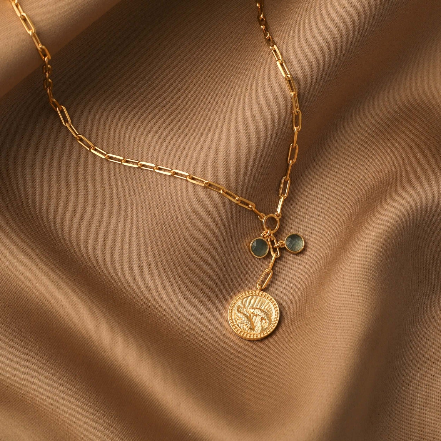 Necklaces Aquamarine Pisces Zodiac Coin Gold Plated Silver Necklace