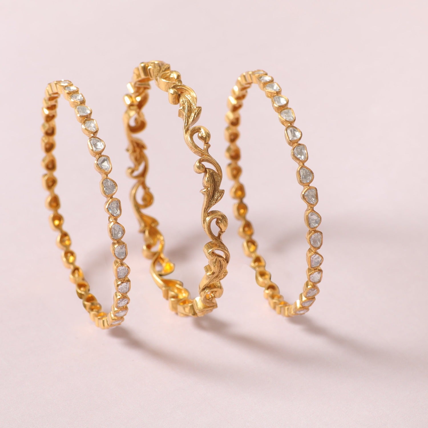 Bangle Baroque Double Layered Moissanite Silver Bangle