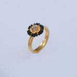 Round CZ Silver Black Bead Ring