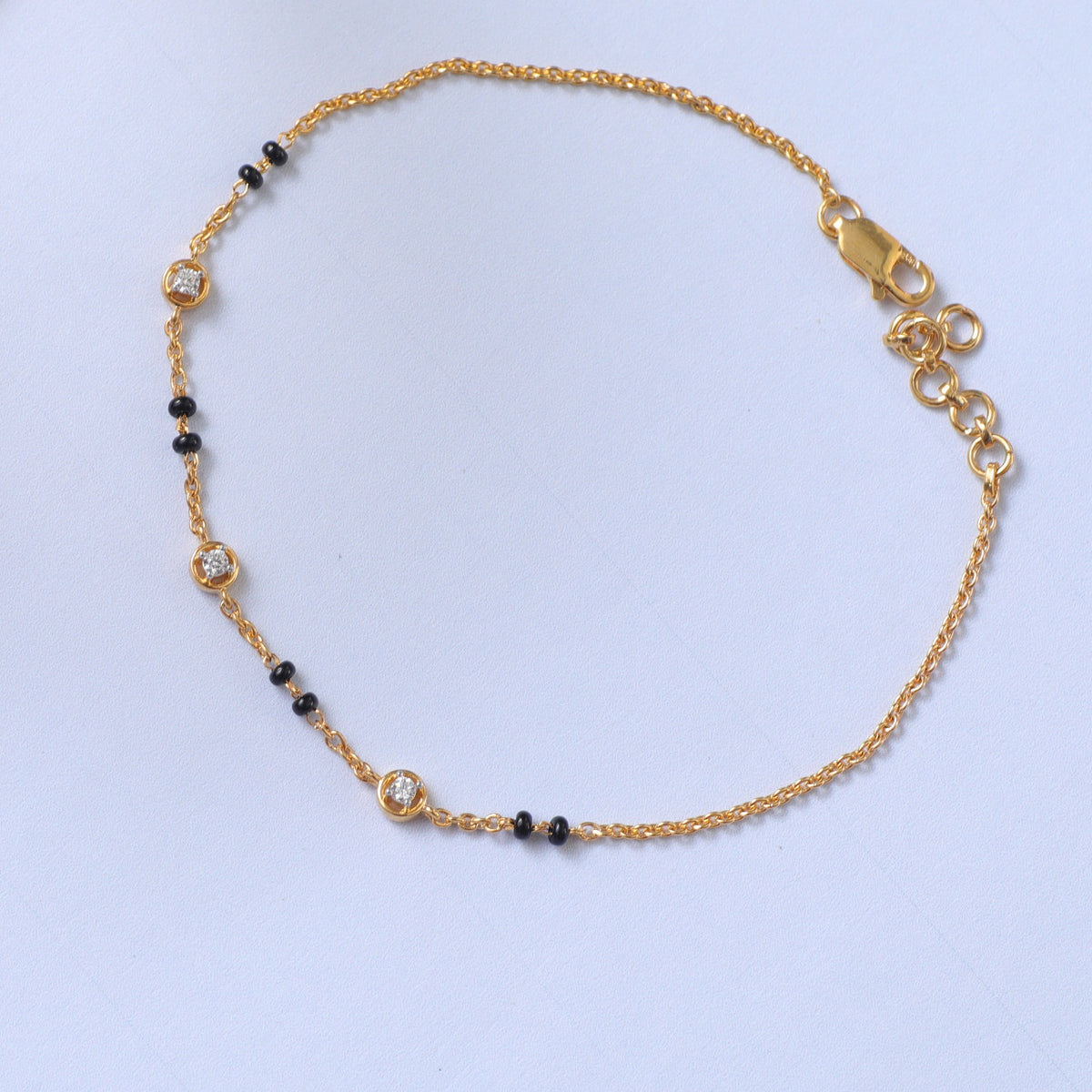 Sacttered CZ Charms Silver Black Bead Bracelet