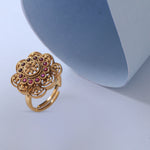 Swara Square Floral Silver Ring