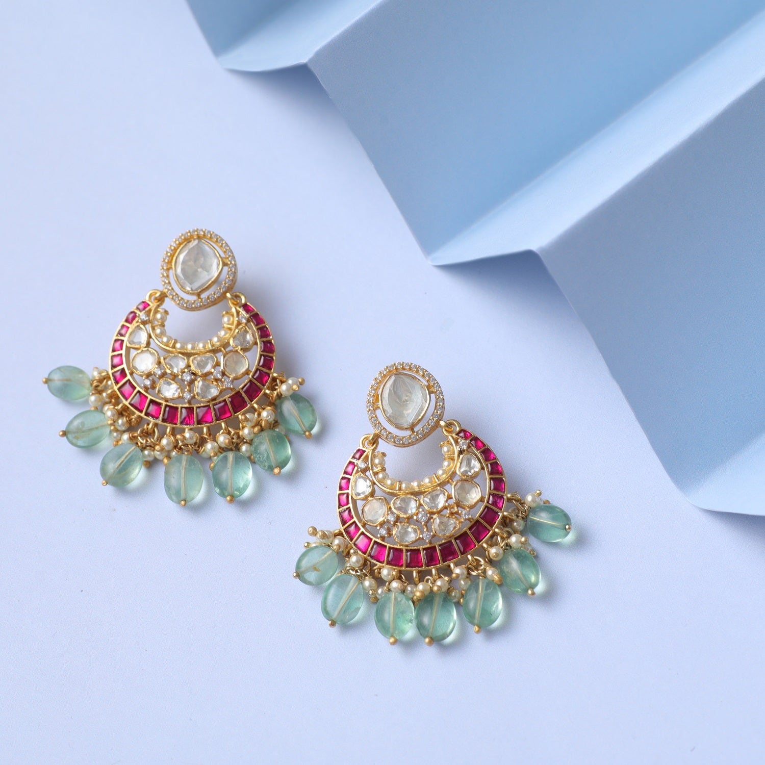 Earrings Rasika Moissanite Kempu Elegant Silver Chaandbali Earrings
