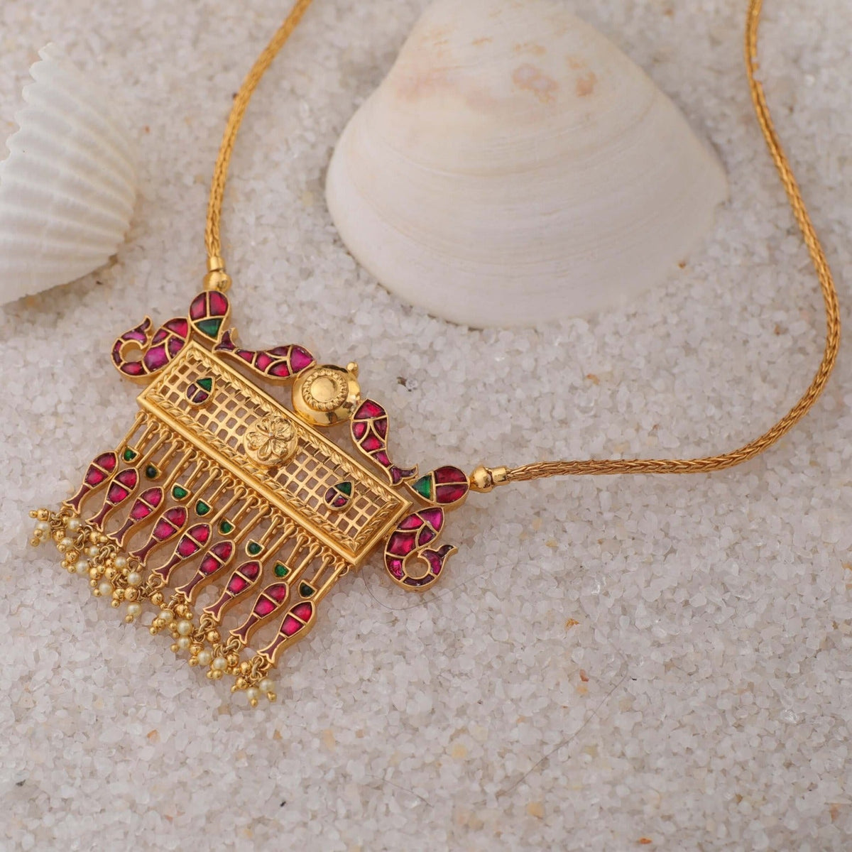 Necklaces Matsya Long Silver Chain Pendant