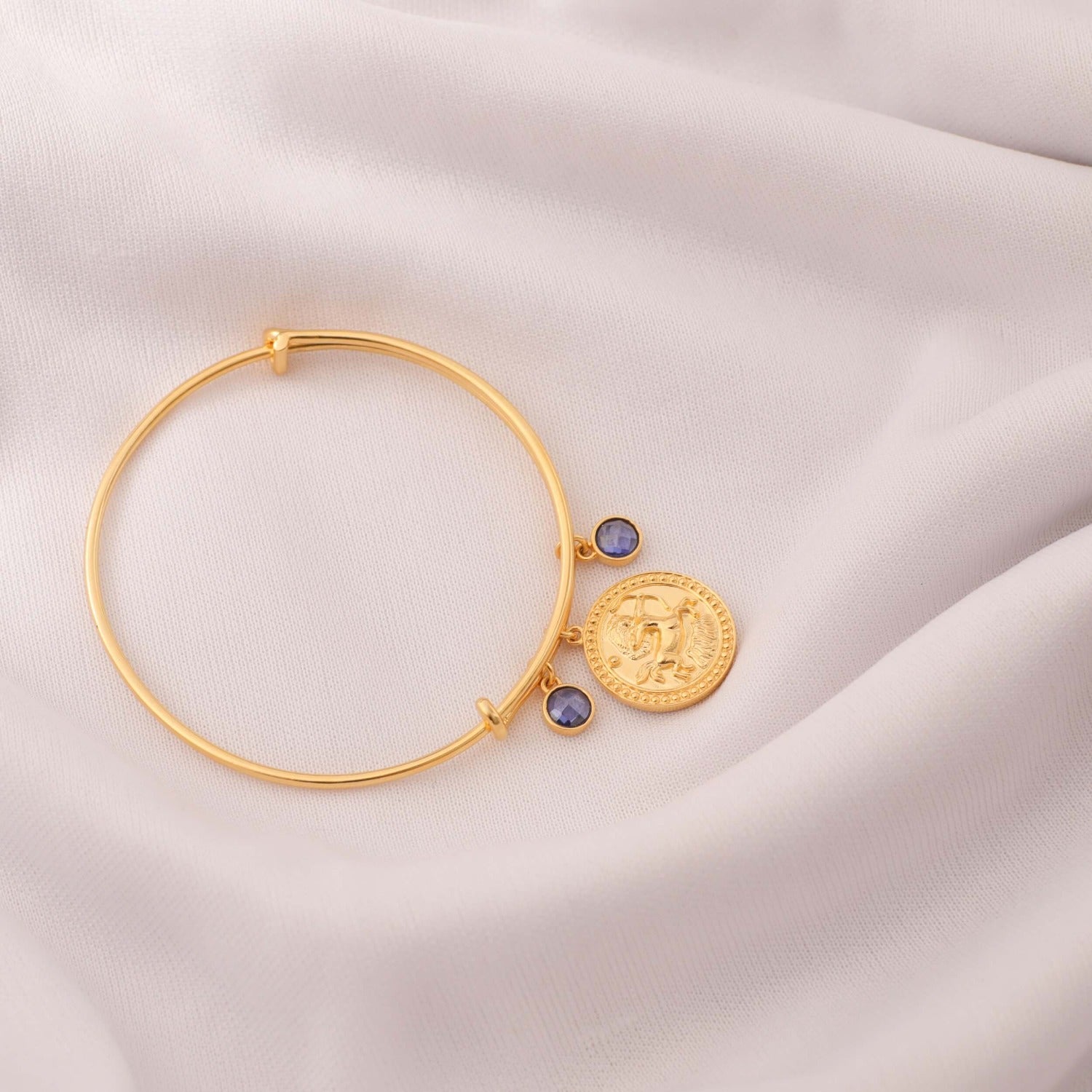 Bracelet Blue Zircon Sagittarius Zodiac Coin Gold Plated Silver Bracelet