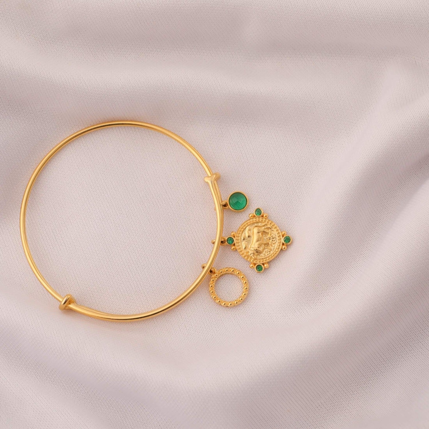 Bracelet Emerald Taurus Zodiac Coin Gold Plated Silver Bracelet