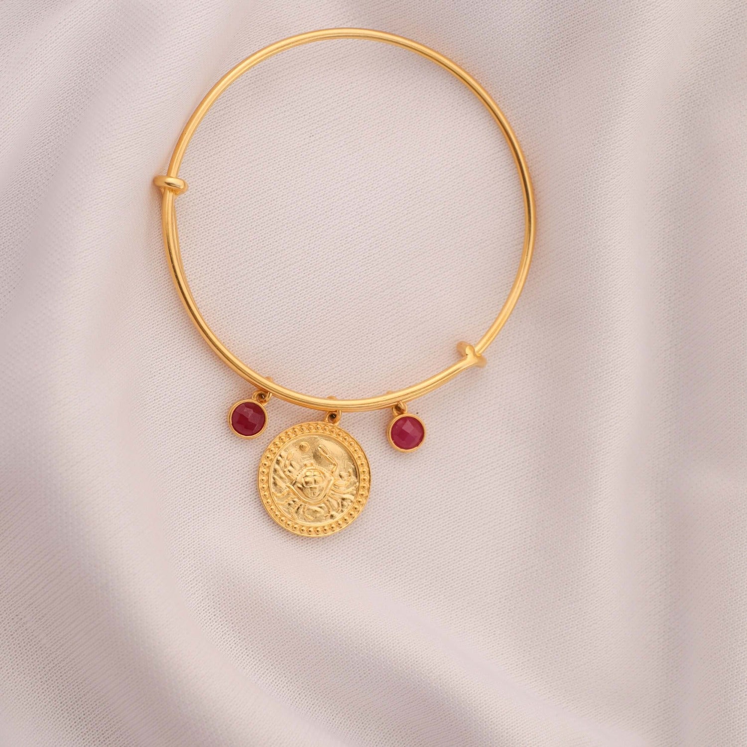 Ruby Cancer Zodiac Coin Gold Plated Silver Bracelet