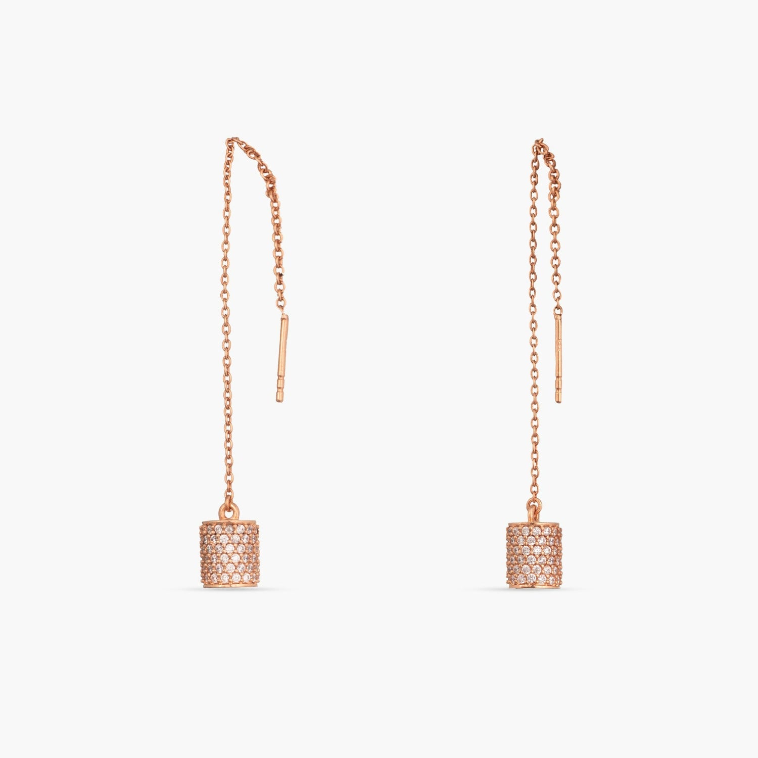 Cylindrical CZ Delicate Silver Threader Earrings