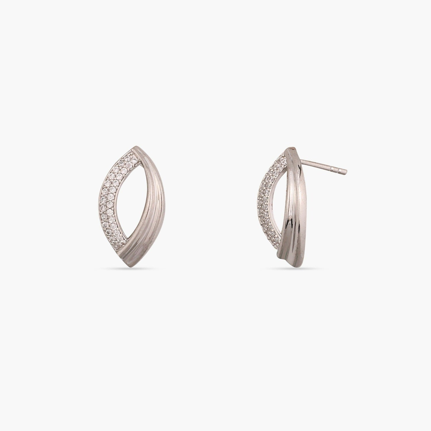 Earrings Oval Shaped CZ Delicate Silver Stud Earrings