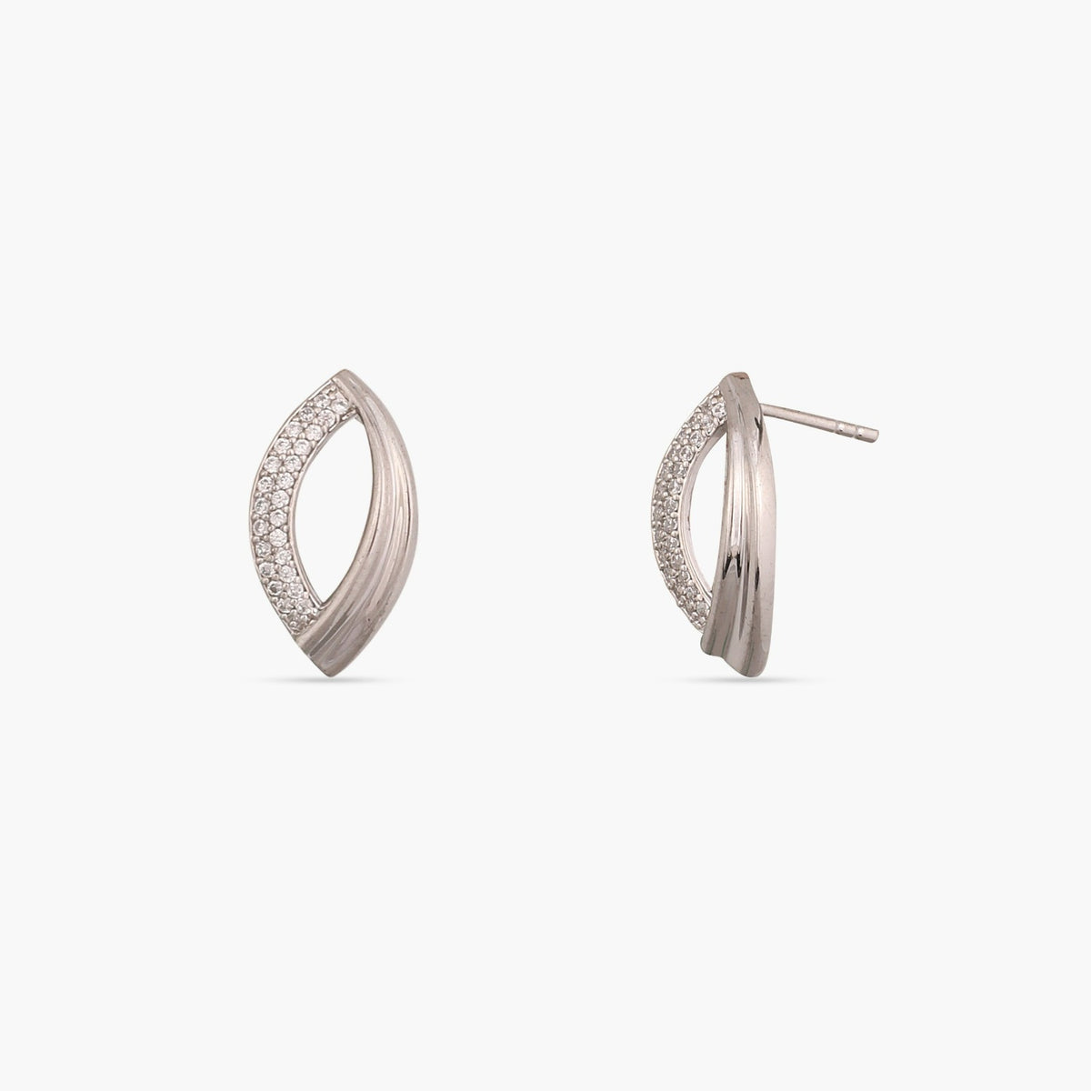 Oval Shaped CZ Delicate Silver Stud Earrings