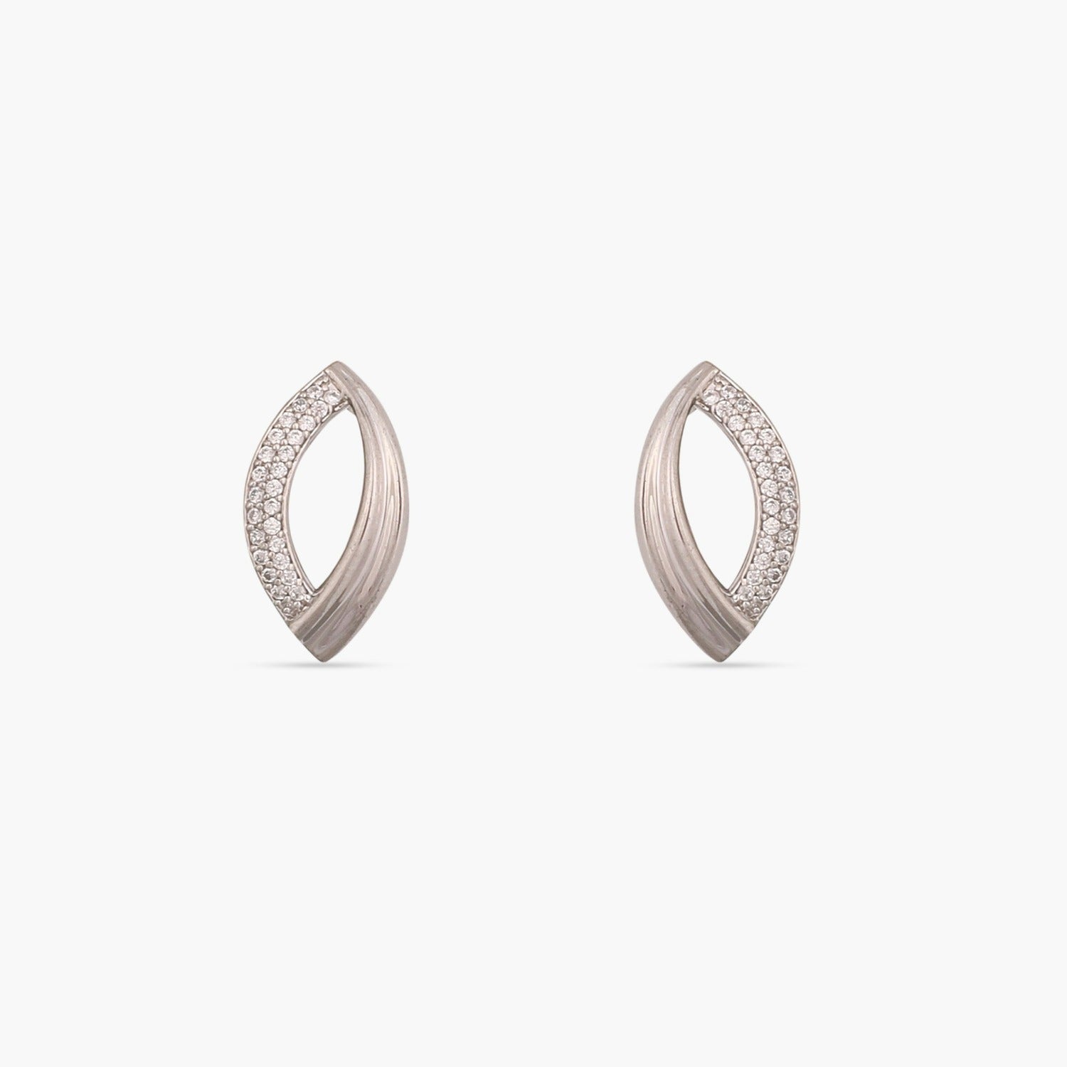 Oval Shaped CZ Delicate Silver Stud Earrings