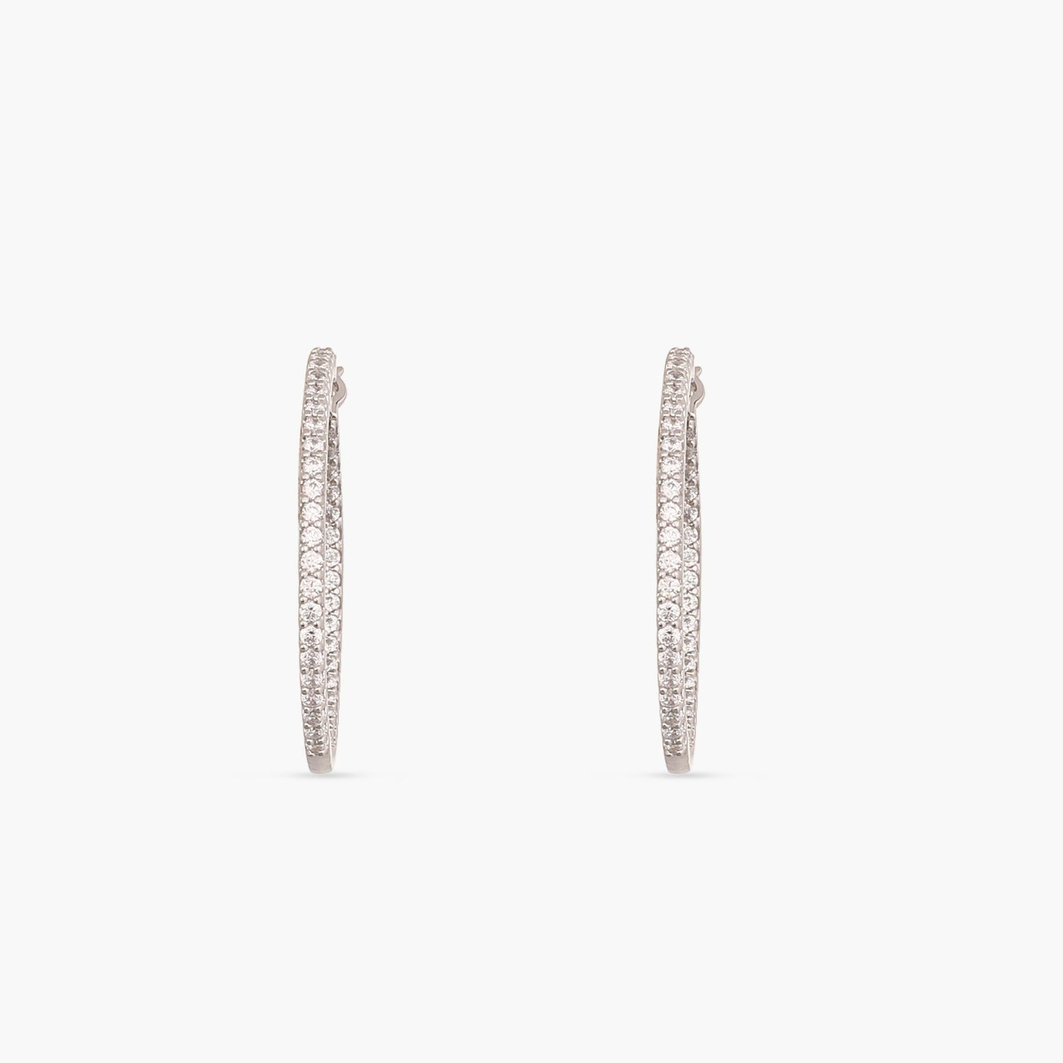 Earrings Round CZ Delicate Hoop Silver Earrings