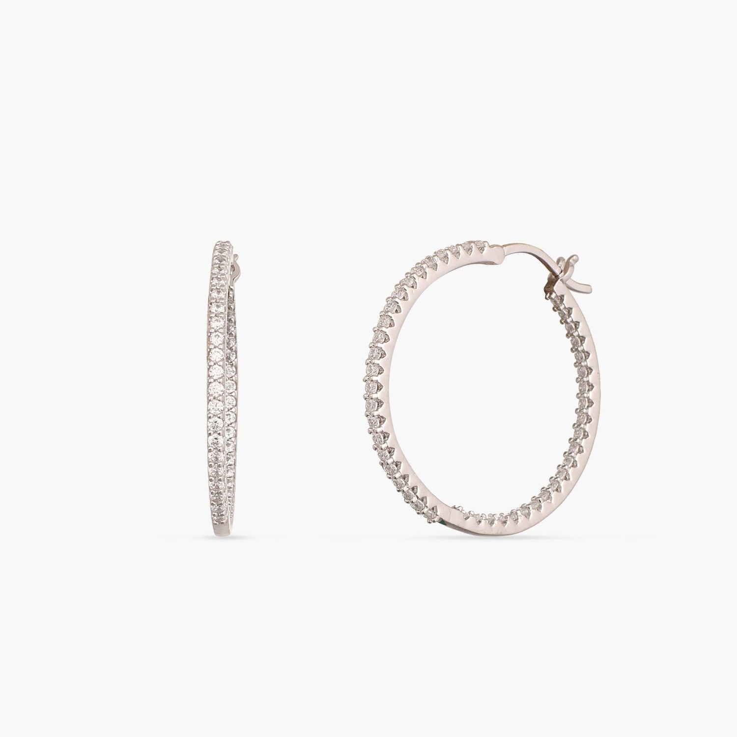 Earrings Round CZ Delicate Hoop Silver Earrings
