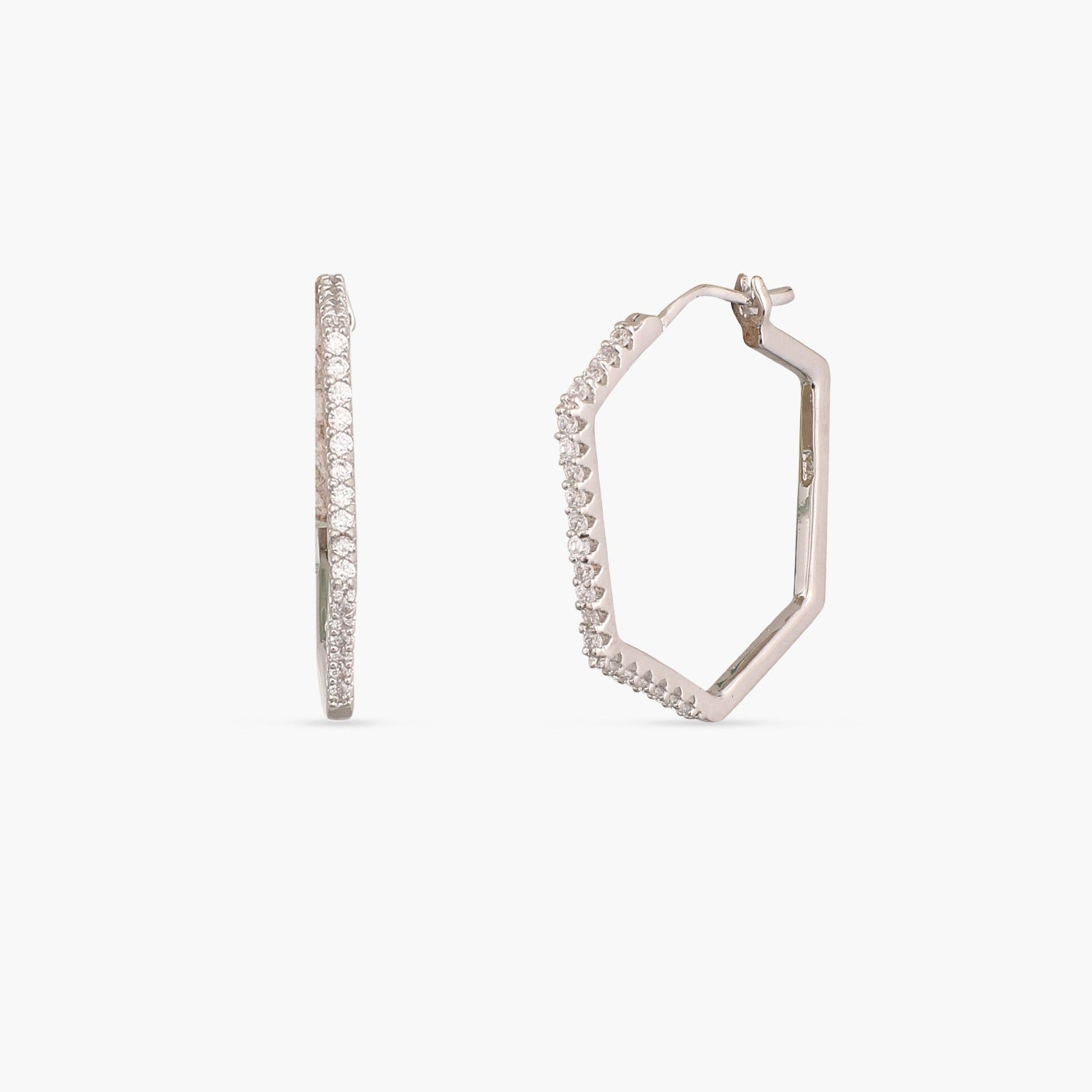 Hexa CZ Delicate Hoop Silver Earrings