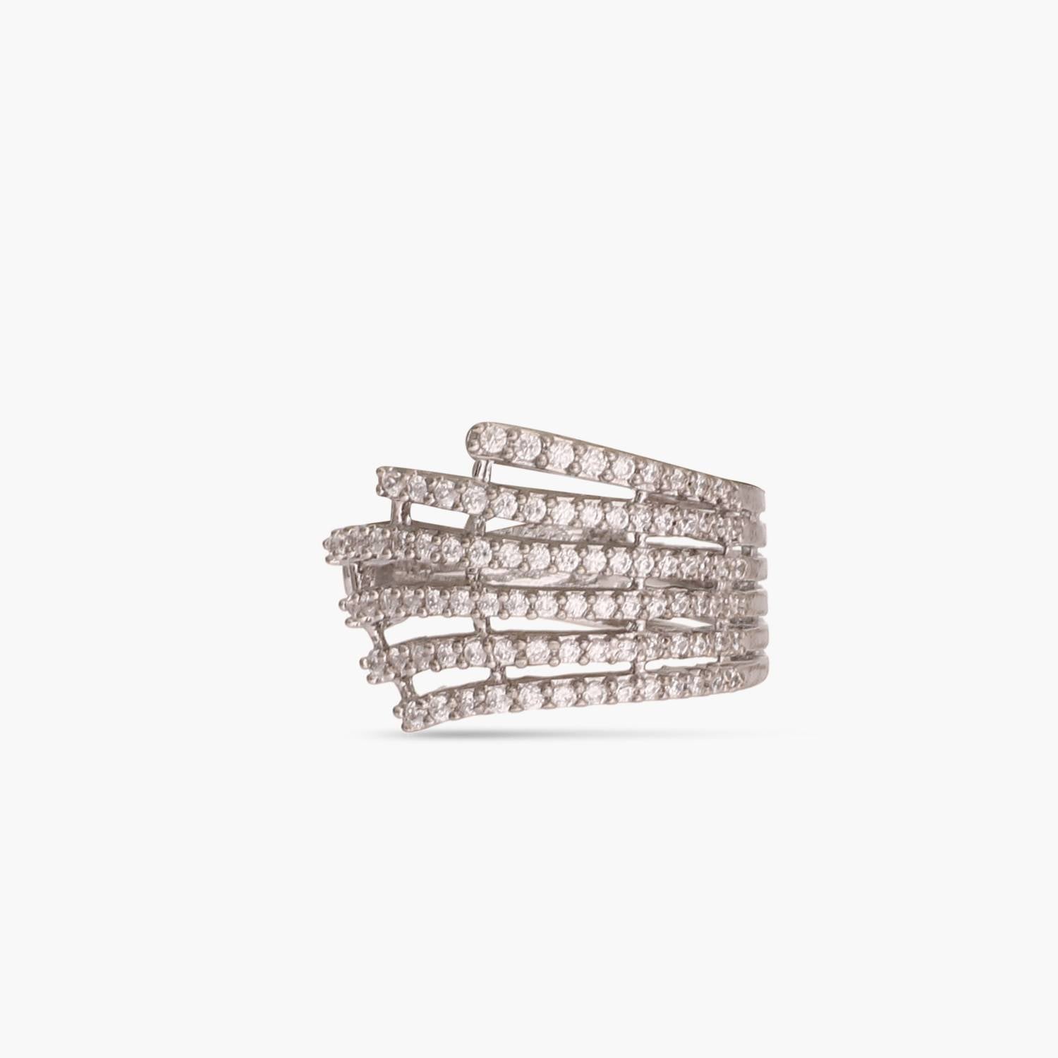 Flare CZ Delicate Statement Silver Finger Ring