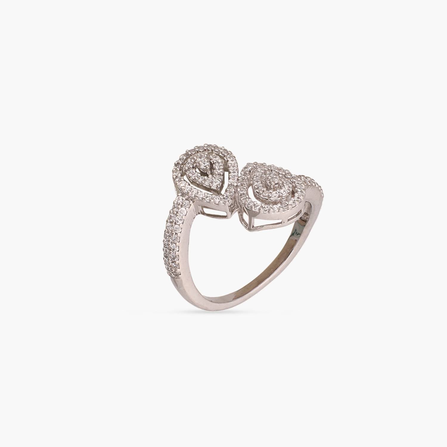 Double Motif CZ Delicate Pear Silver Finger Ring