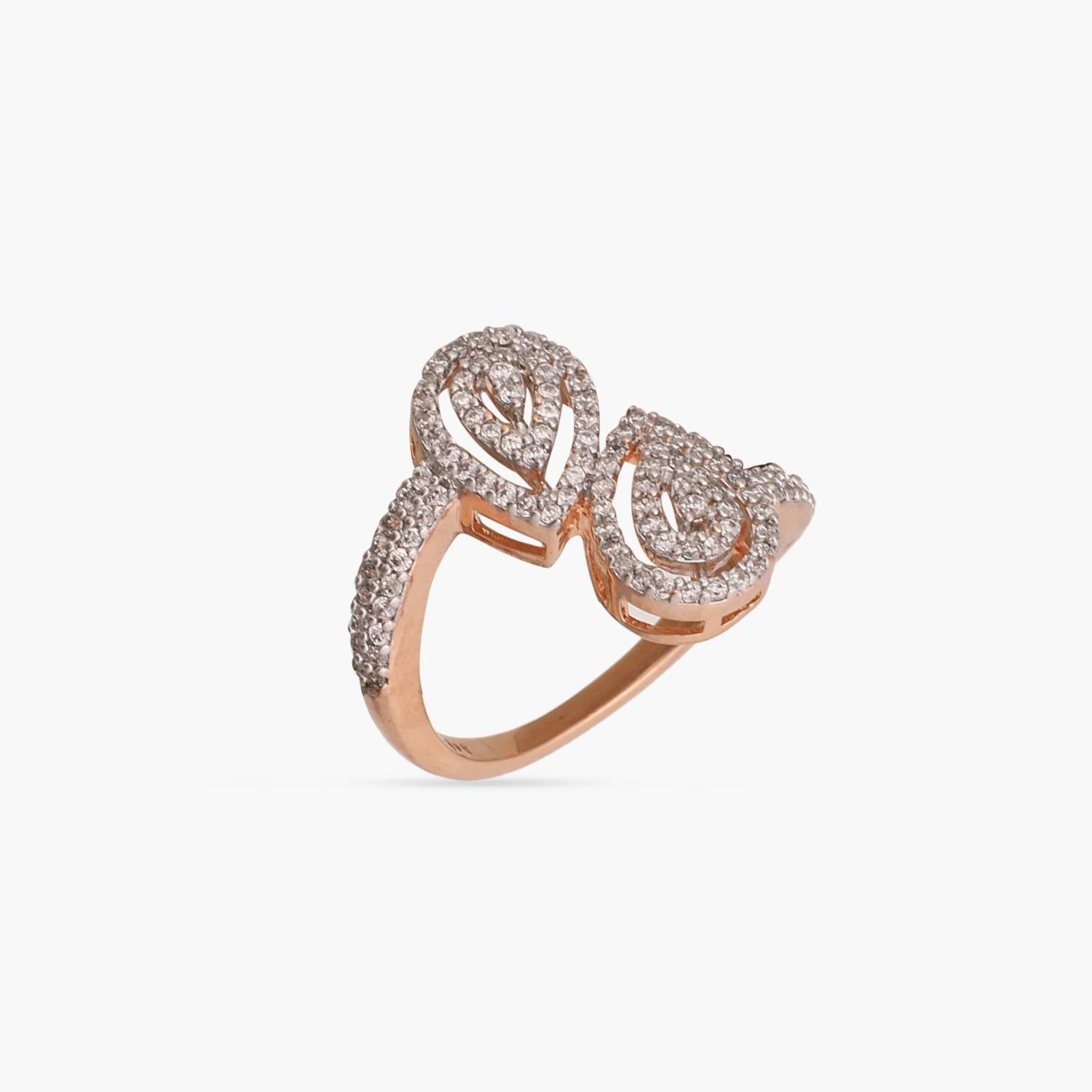 Double Motif CZ Delicate Pear Silver Finger Ring