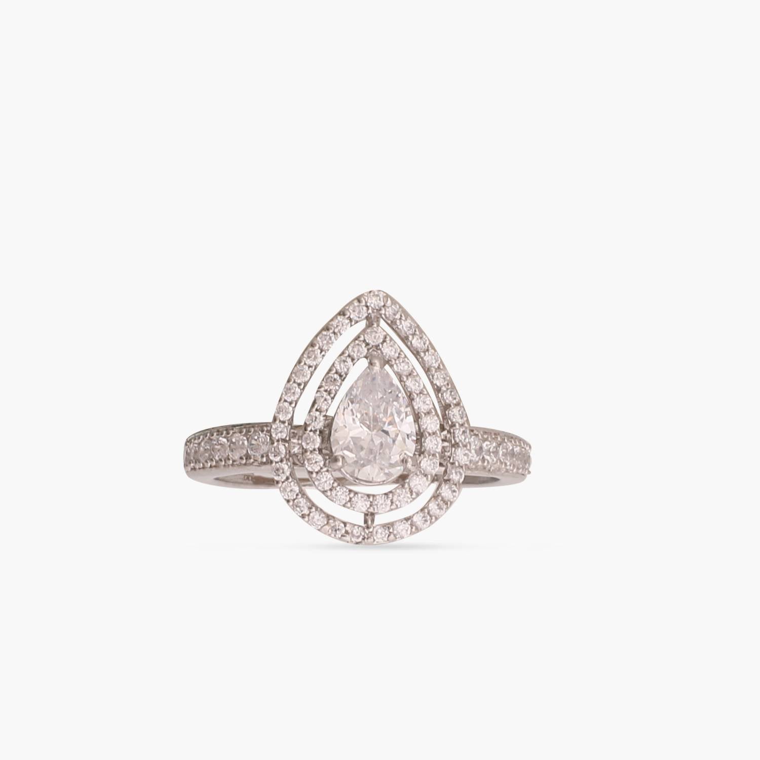 Pear CZ Delicate Silver Finger Ring