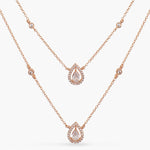 Double Layer CZ Pear Shaped Charm  Delicate Silver Pendant Necklace