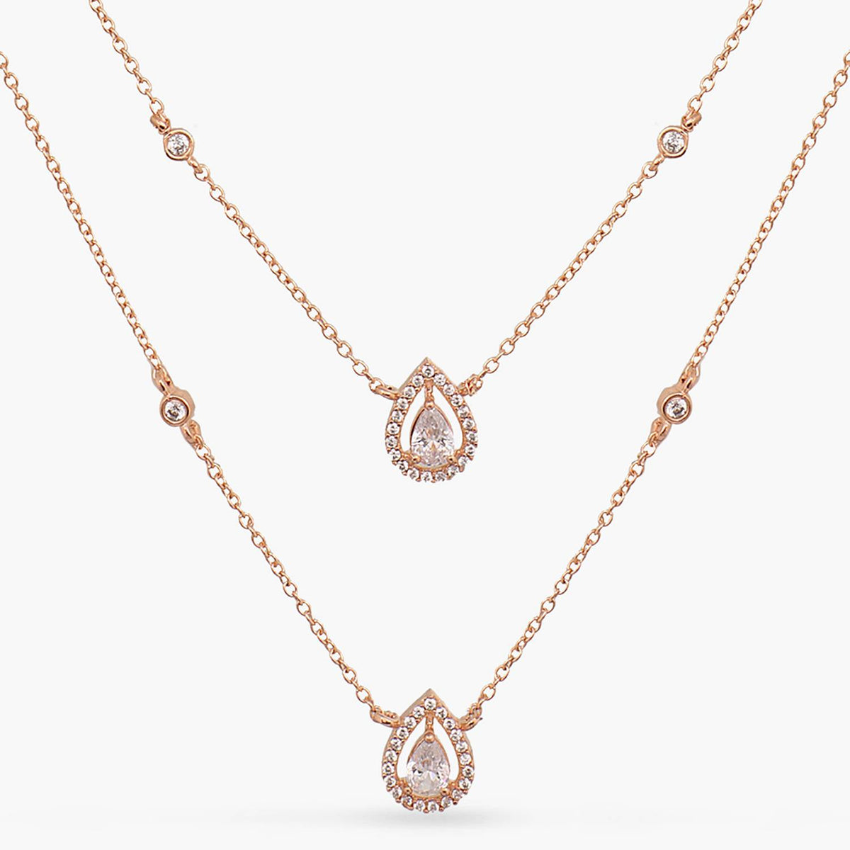 Double Layer CZ Pear Shaped Charm  Delicate Silver Pendant Necklace