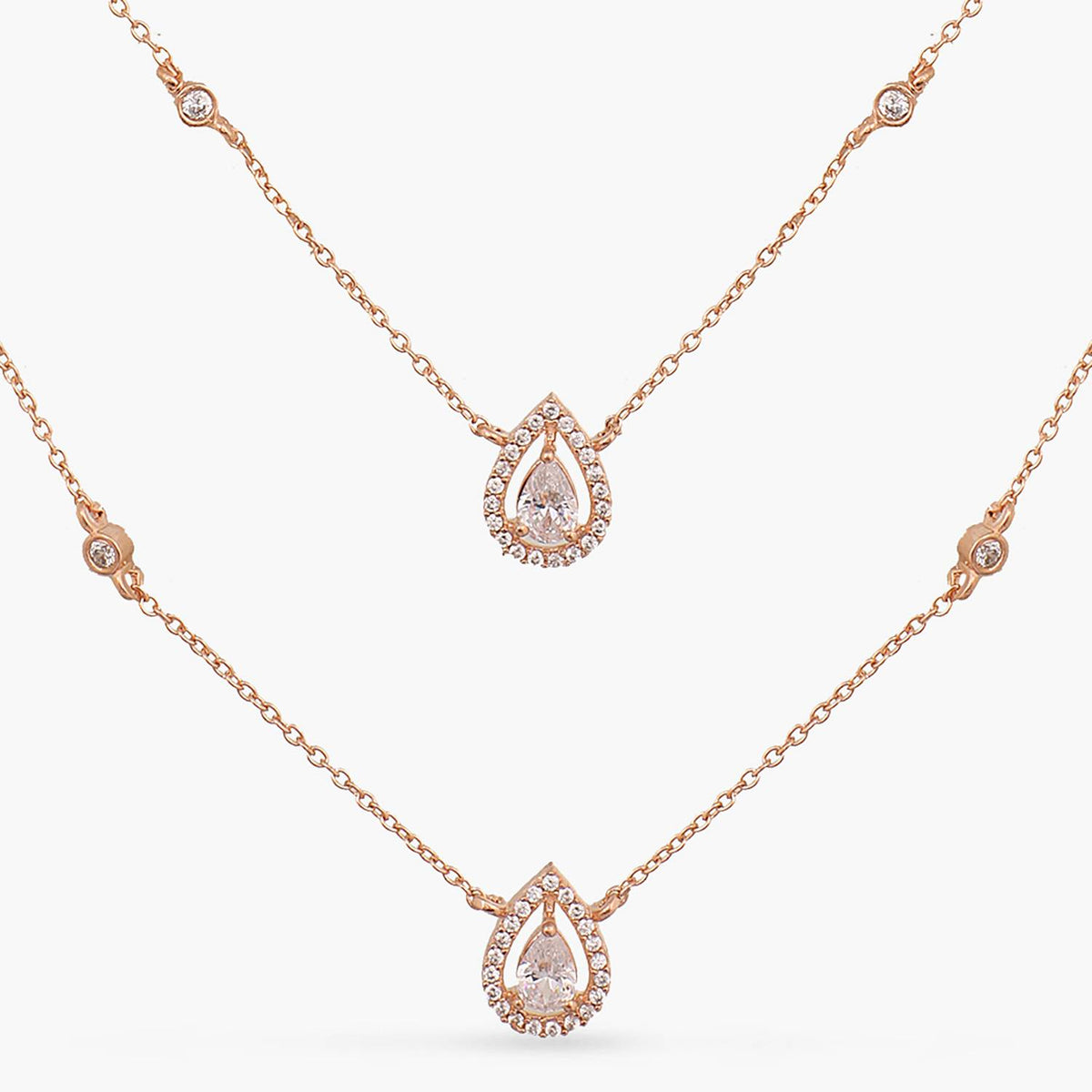 Double Layer CZ Pear Shaped Charm  Delicate Silver Pendant Necklace