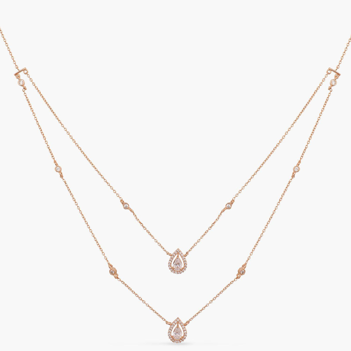 Double Layer CZ Pear Shaped Charm  Delicate Silver Pendant Necklace