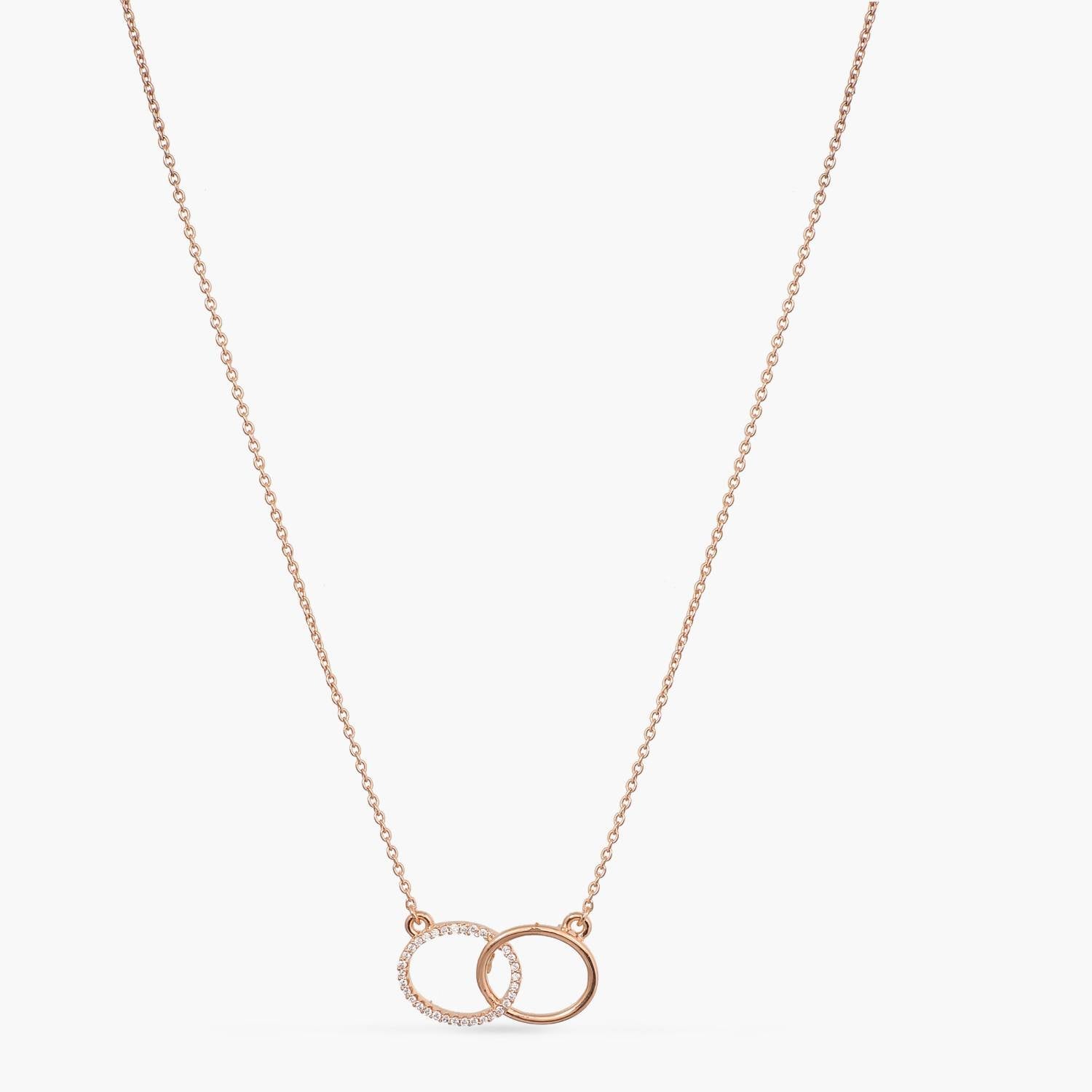 Necklaces Double Ring Charm CZ Delicate Silver Pendant Necklace