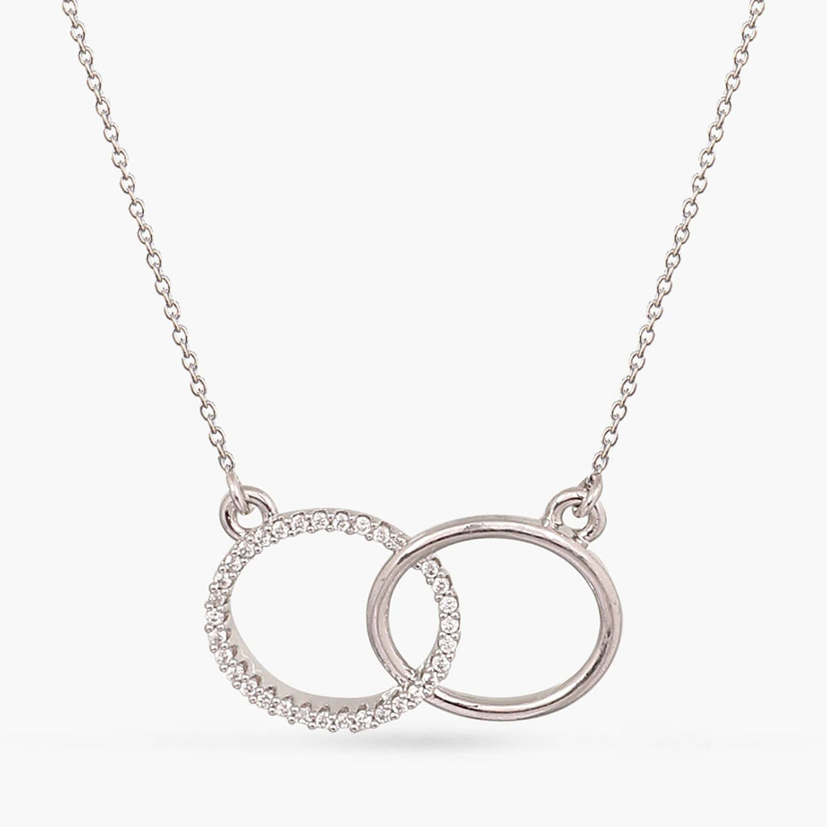 Necklaces Double Ring Charm CZ Delicate Silver Pendant Necklace