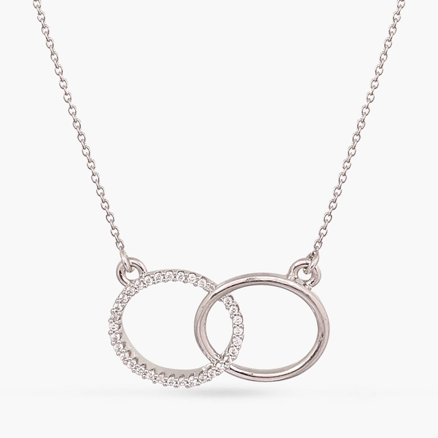 Necklaces Double Ring Charm CZ Delicate Silver Pendant Necklace