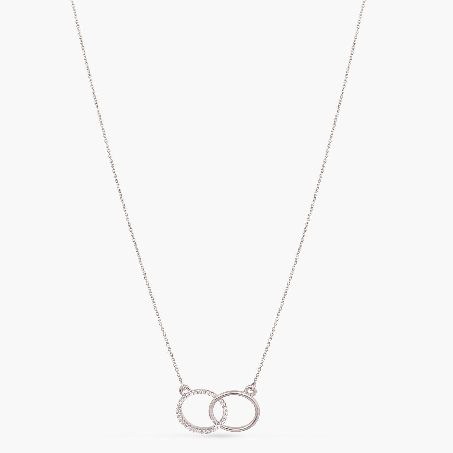 Necklaces Double Ring Charm CZ Delicate Silver Pendant Necklace