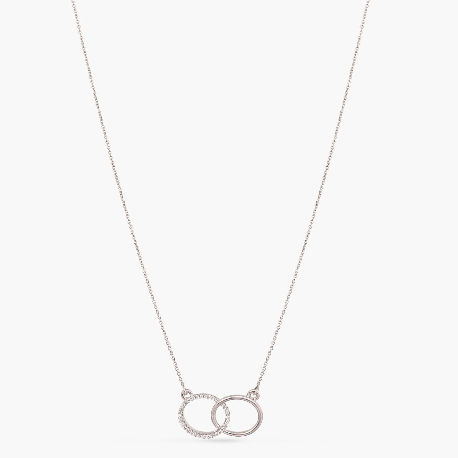 Double Ring Charm CZ Delicate Silver Pendant Necklace