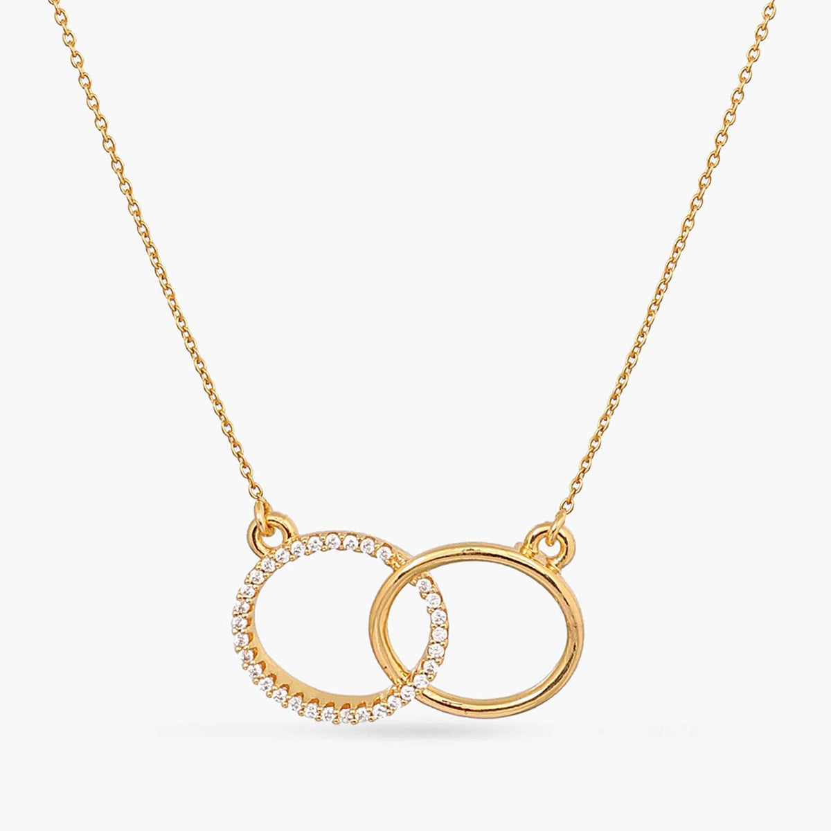 Necklaces Double Ring Charm CZ Delicate Silver Pendant Necklace