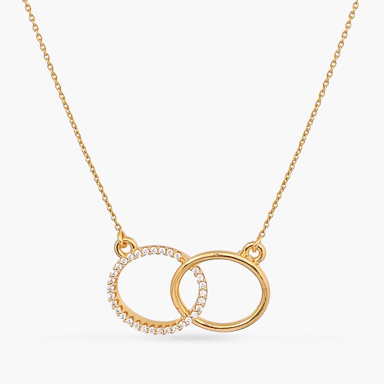 Necklaces Double Ring Charm CZ Delicate Silver Pendant Necklace