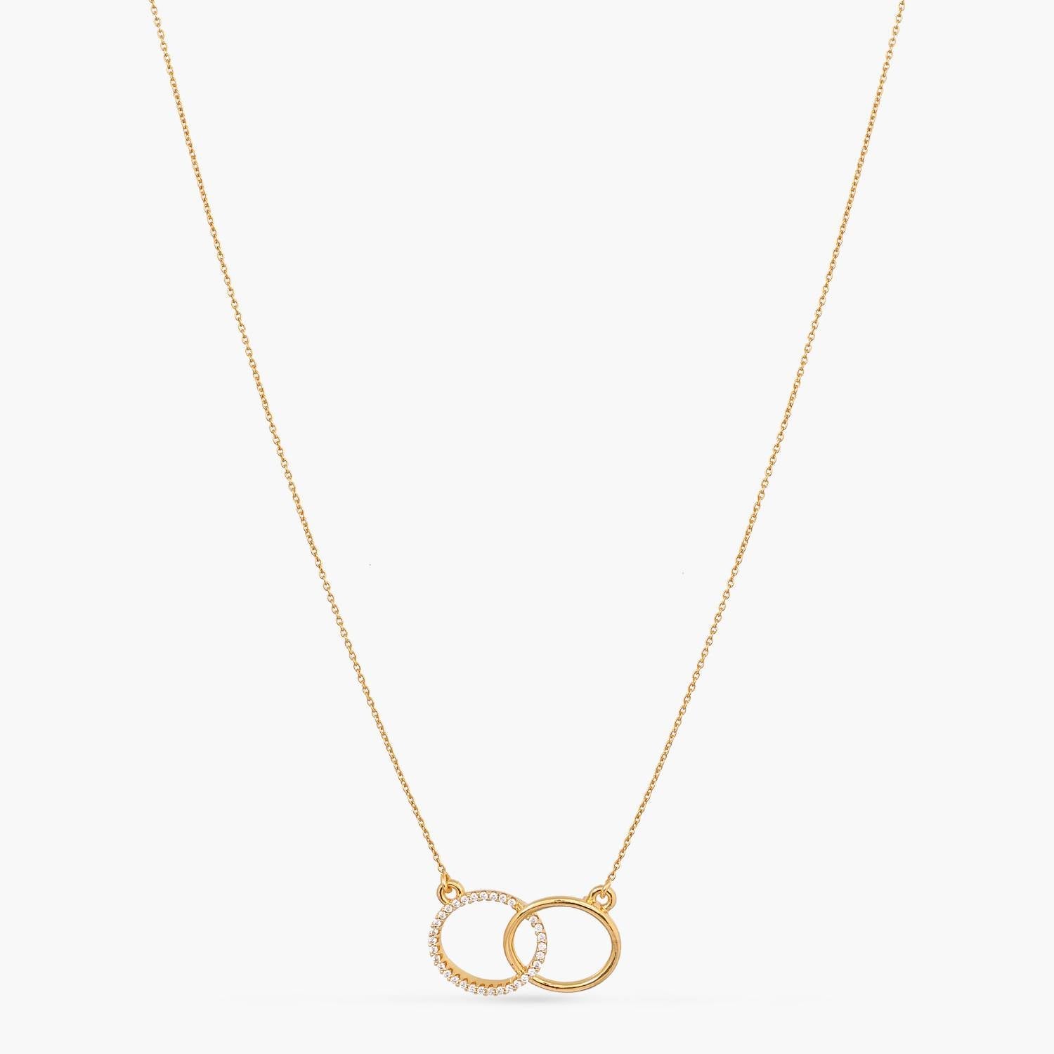 Necklaces Double Ring Charm CZ Delicate Silver Pendant Necklace