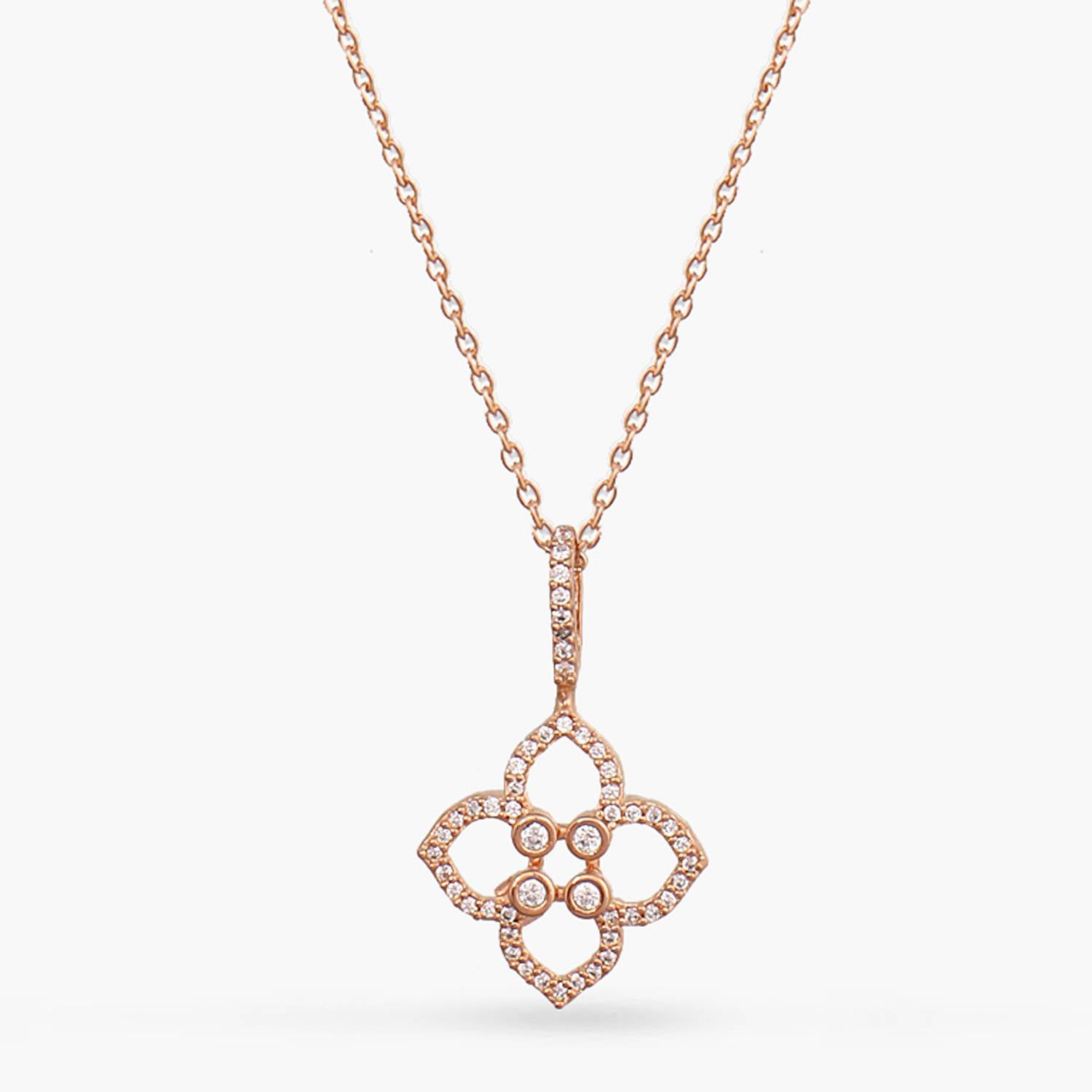 Floral CZ Delicate Silver Pendant Necklace