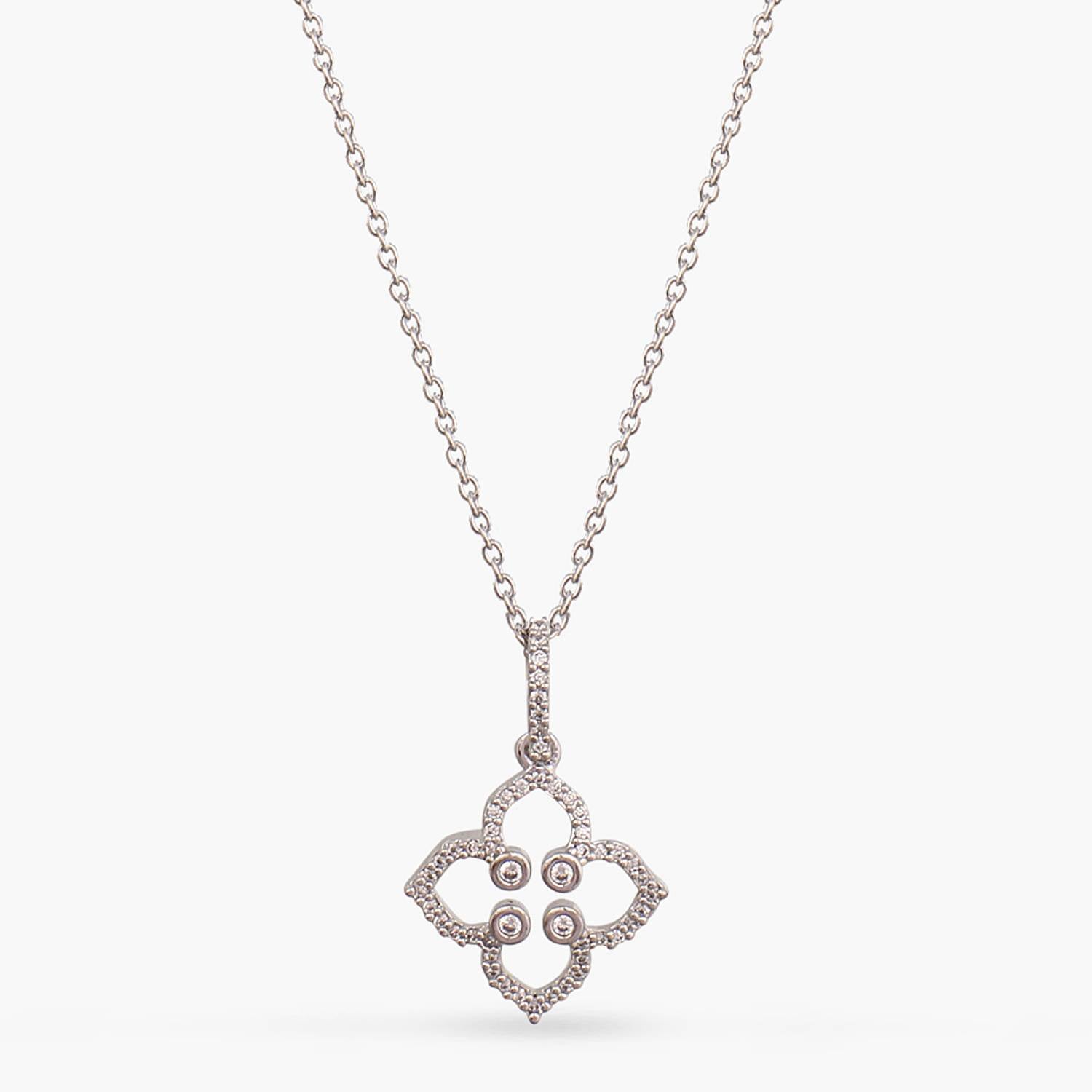 Necklaces Floral CZ Delicate Silver Pendant Necklace