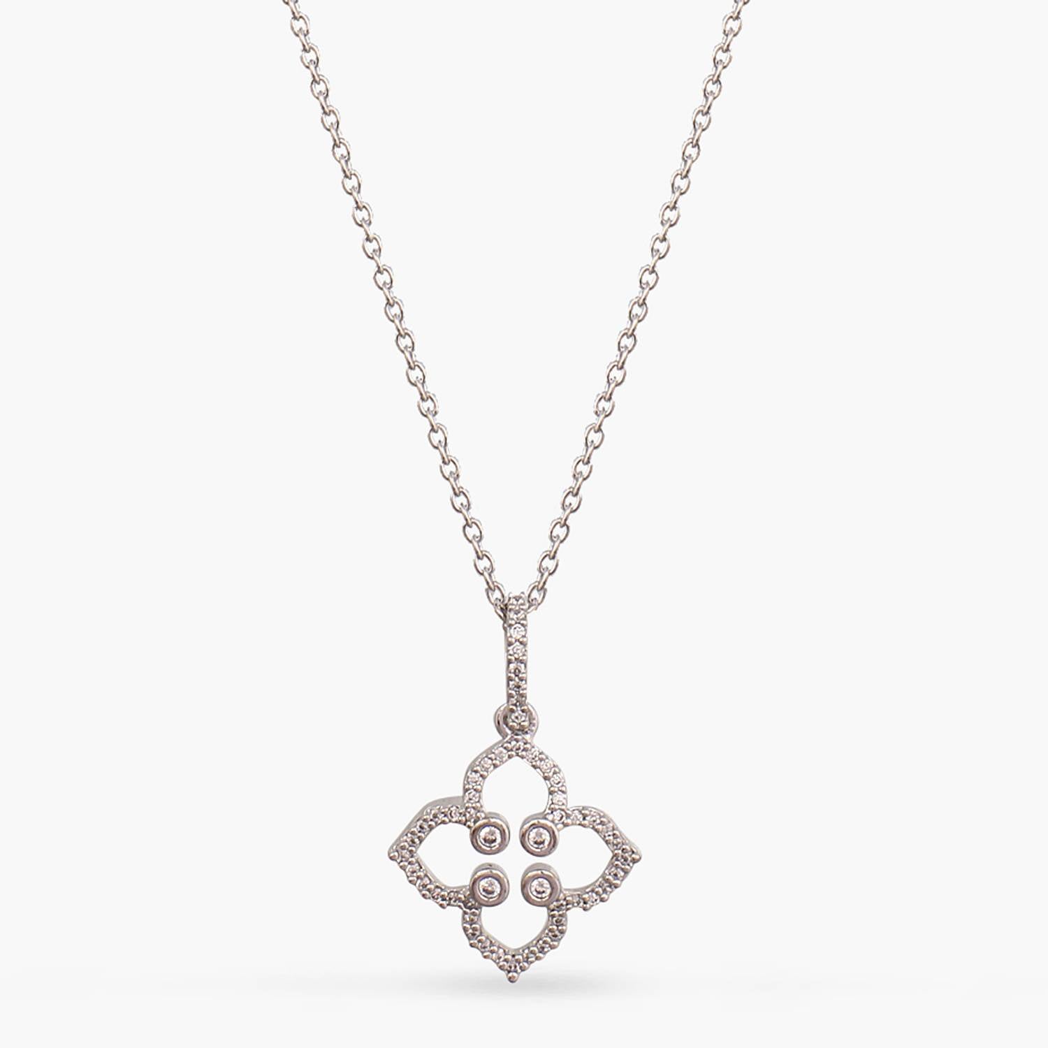 Floral CZ Delicate Silver Pendant Necklace