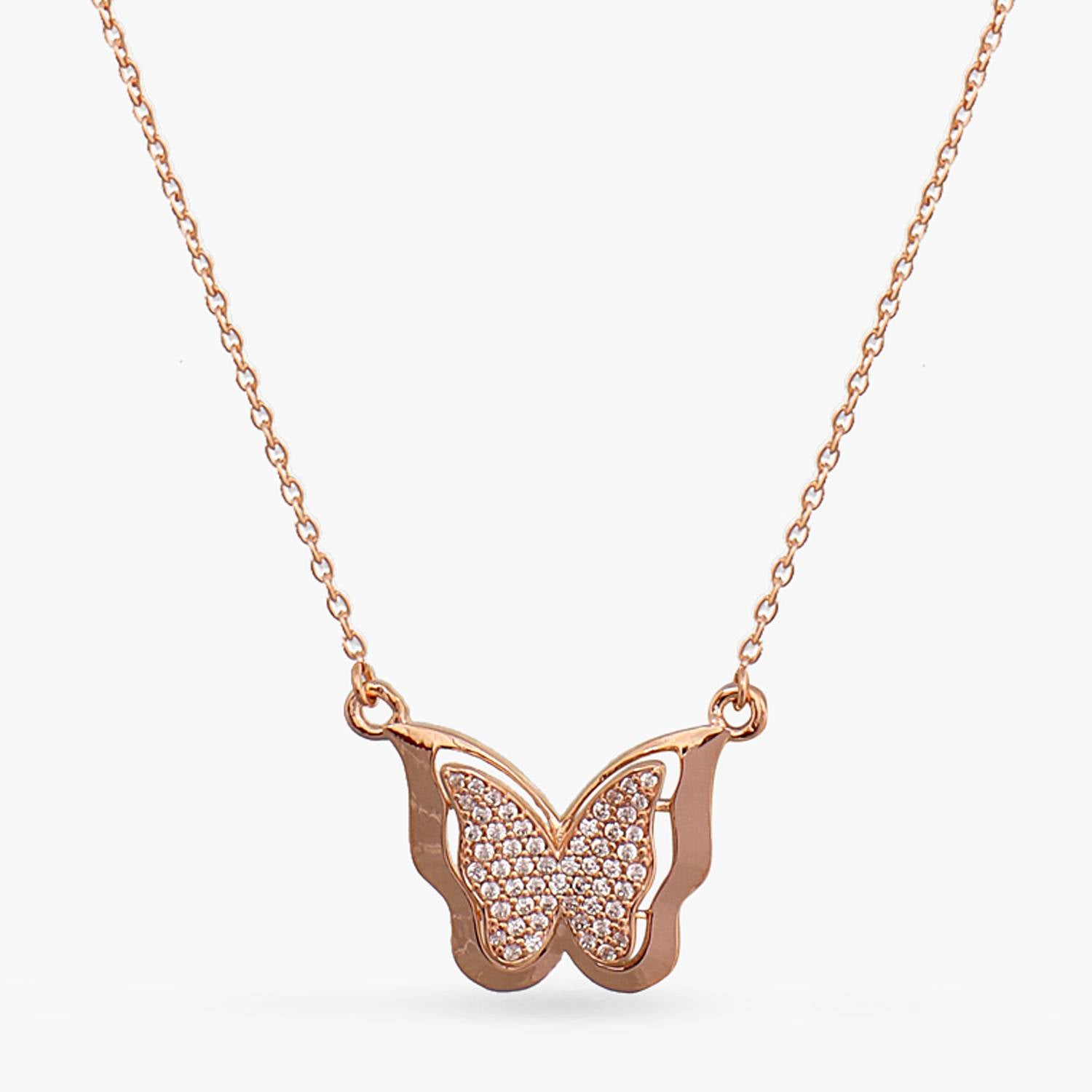 Butterfly CZ Charm Delicate Silver Pendant Necklace