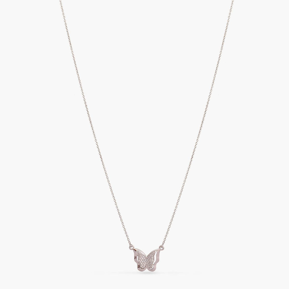 Butterfly CZ Charm Delicate Silver Pendant Necklace