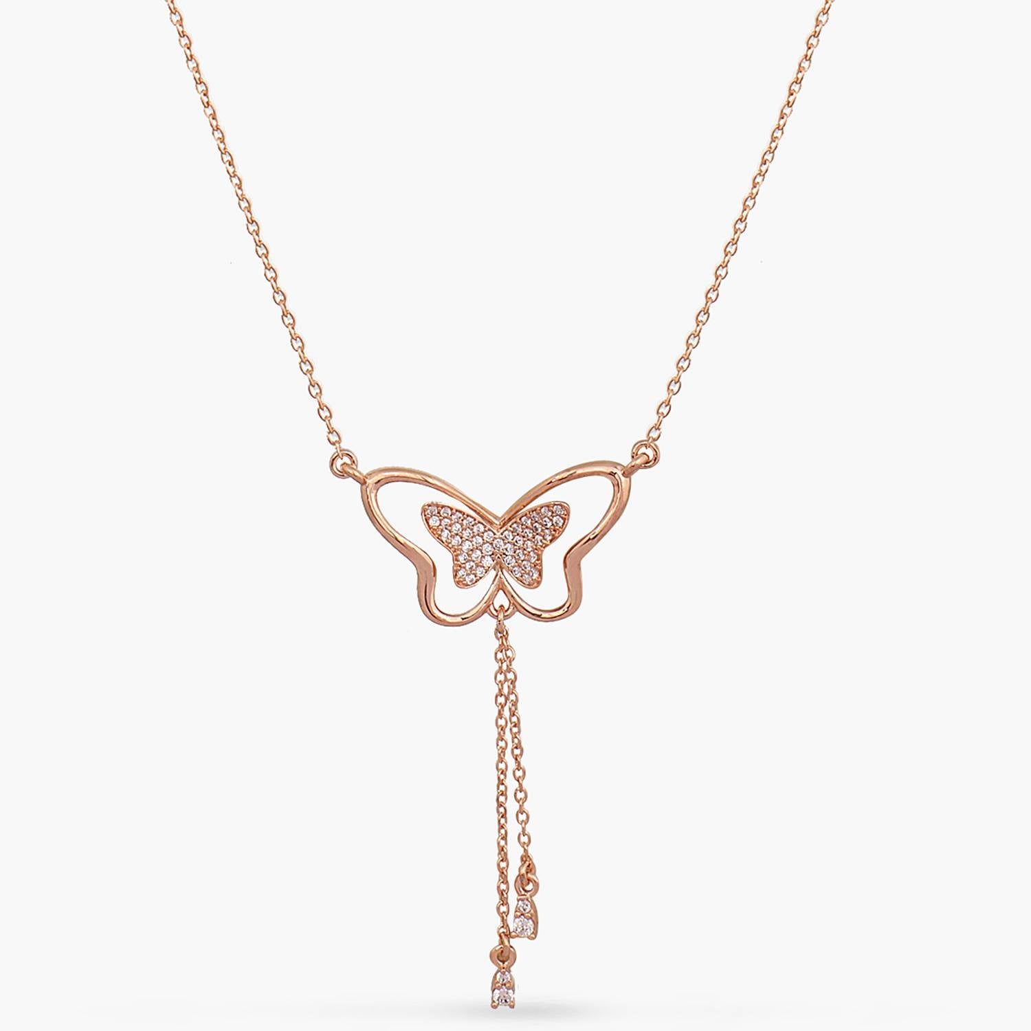 Necklaces Butterfly Drop CZ Charm Delicate Silver Necklace