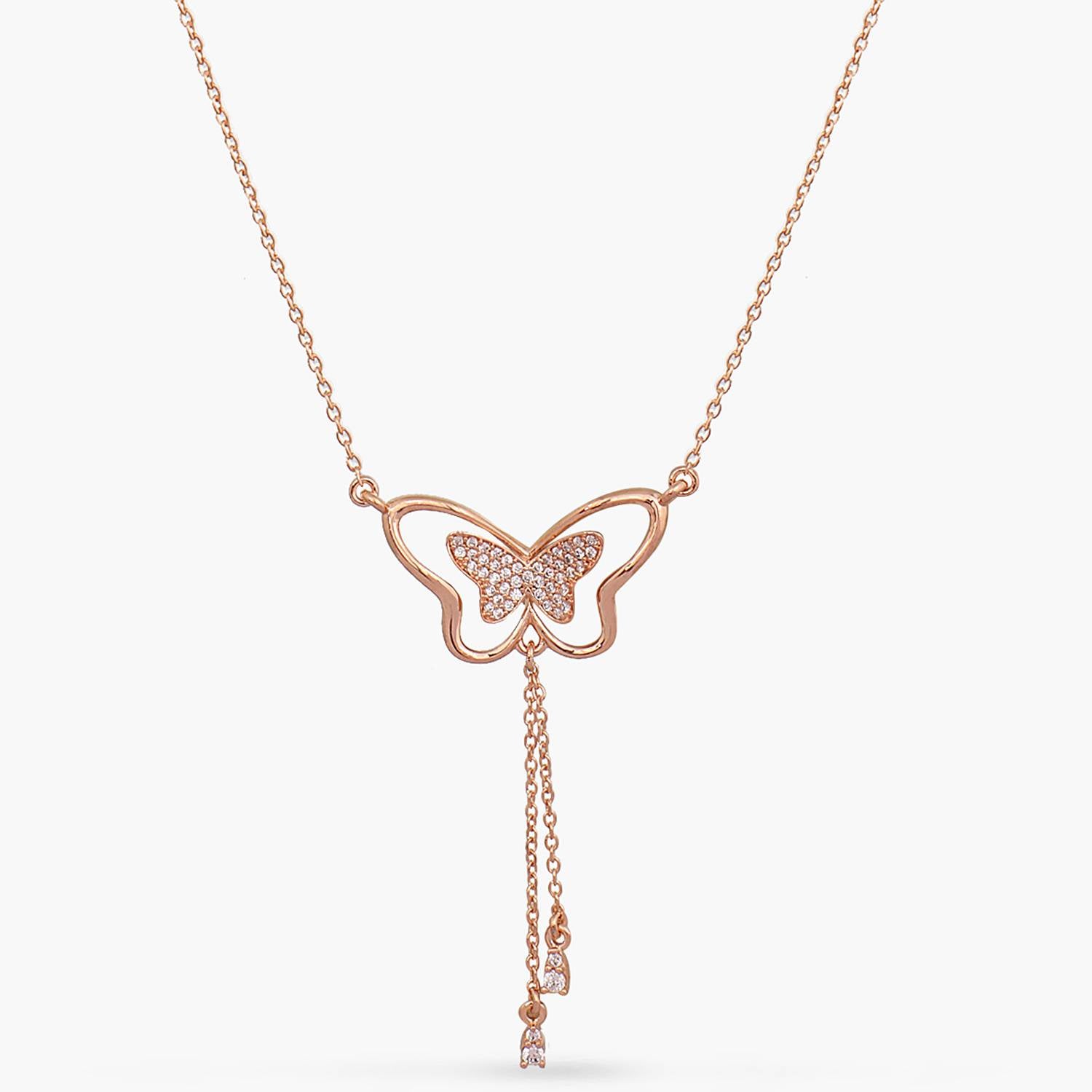 Butterfly Drop CZ Charm Delicate Silver Necklace